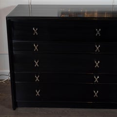 Mid-Century Modern Ebonized Walnut Chest with Nickelled "X" Pulls by Paul Frankl