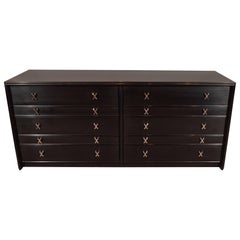 Mid-Century Modern Ebonized Walnut Chest with Nickelled "X" Pulls by Paul Frankl