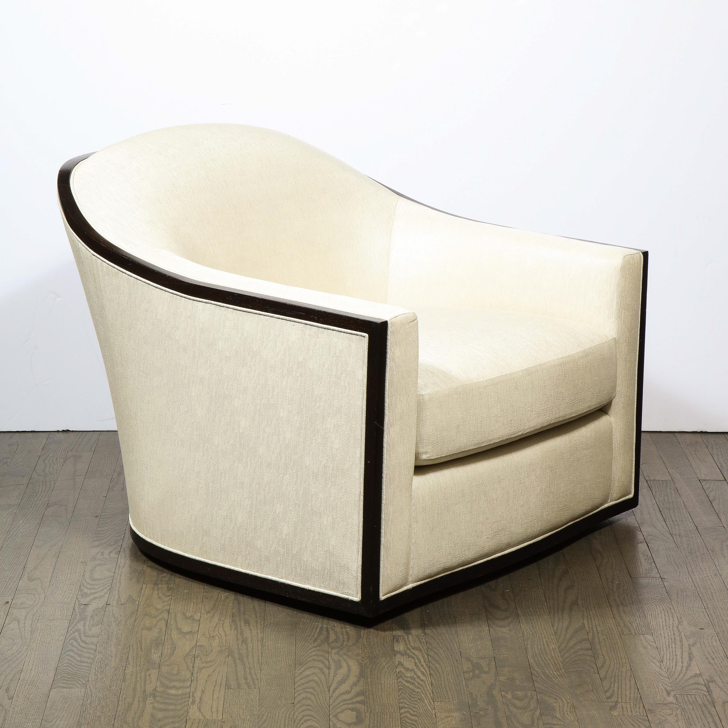 Mid-Century Modern Ebonized Walnut Club/ Lounge Chair in Pearl Holly Hunt Fabric 4