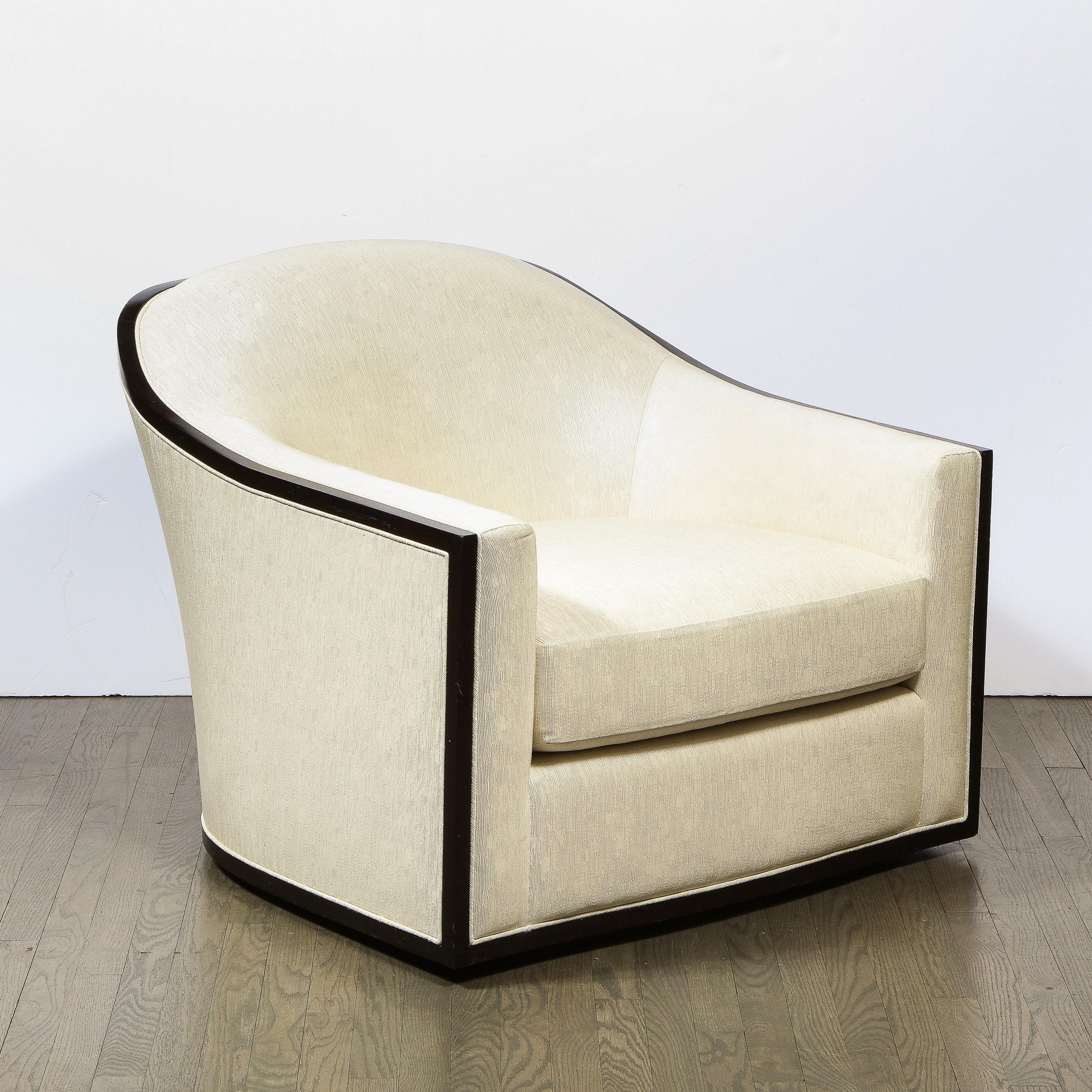 Mid-Century Modern Ebonized Walnut Club/ Lounge Chair in Pearl Holly Hunt Fabric 5
