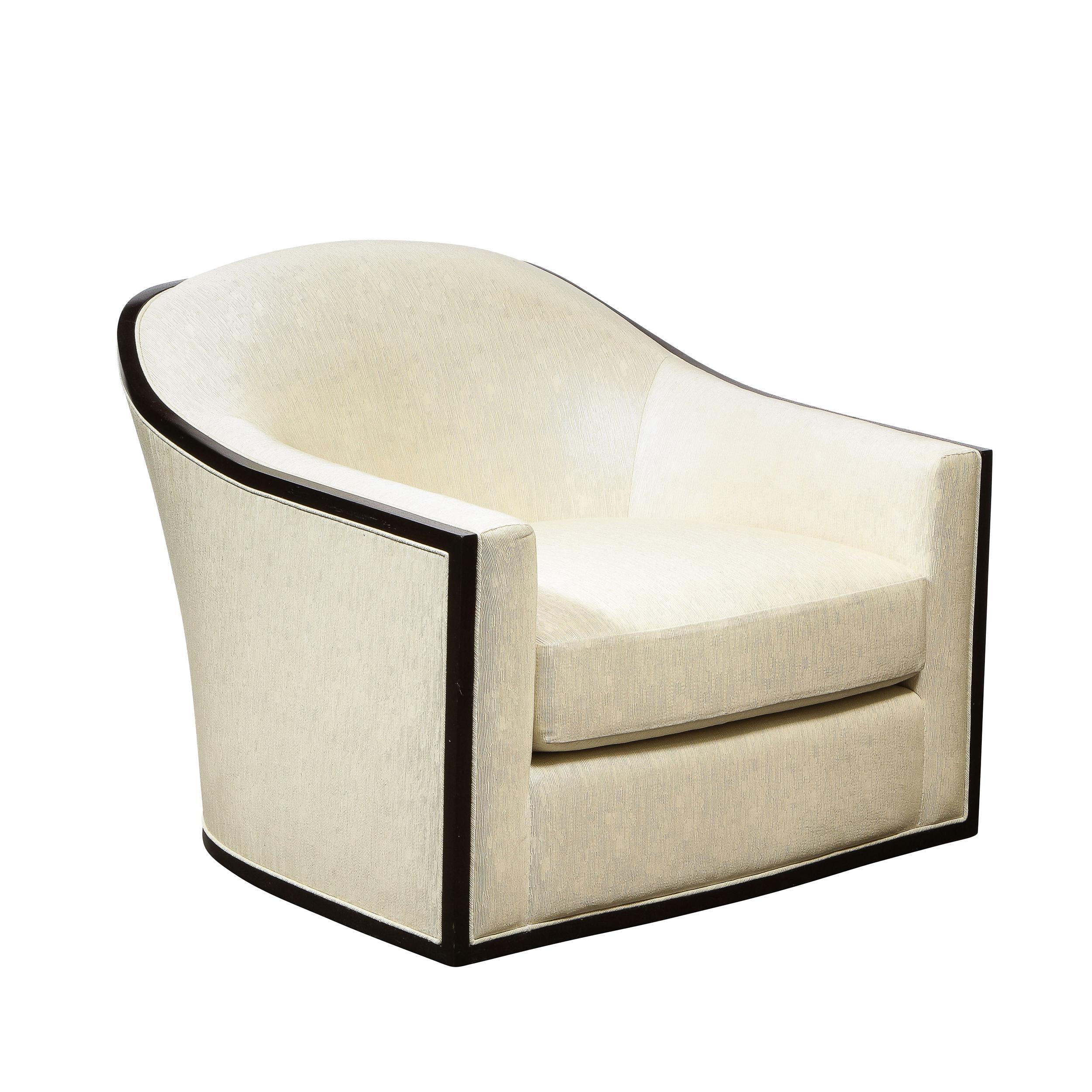 Mid-Century Modern Ebonized Walnut Club/ Lounge Chair in Pearl Holly Hunt Fabric 6