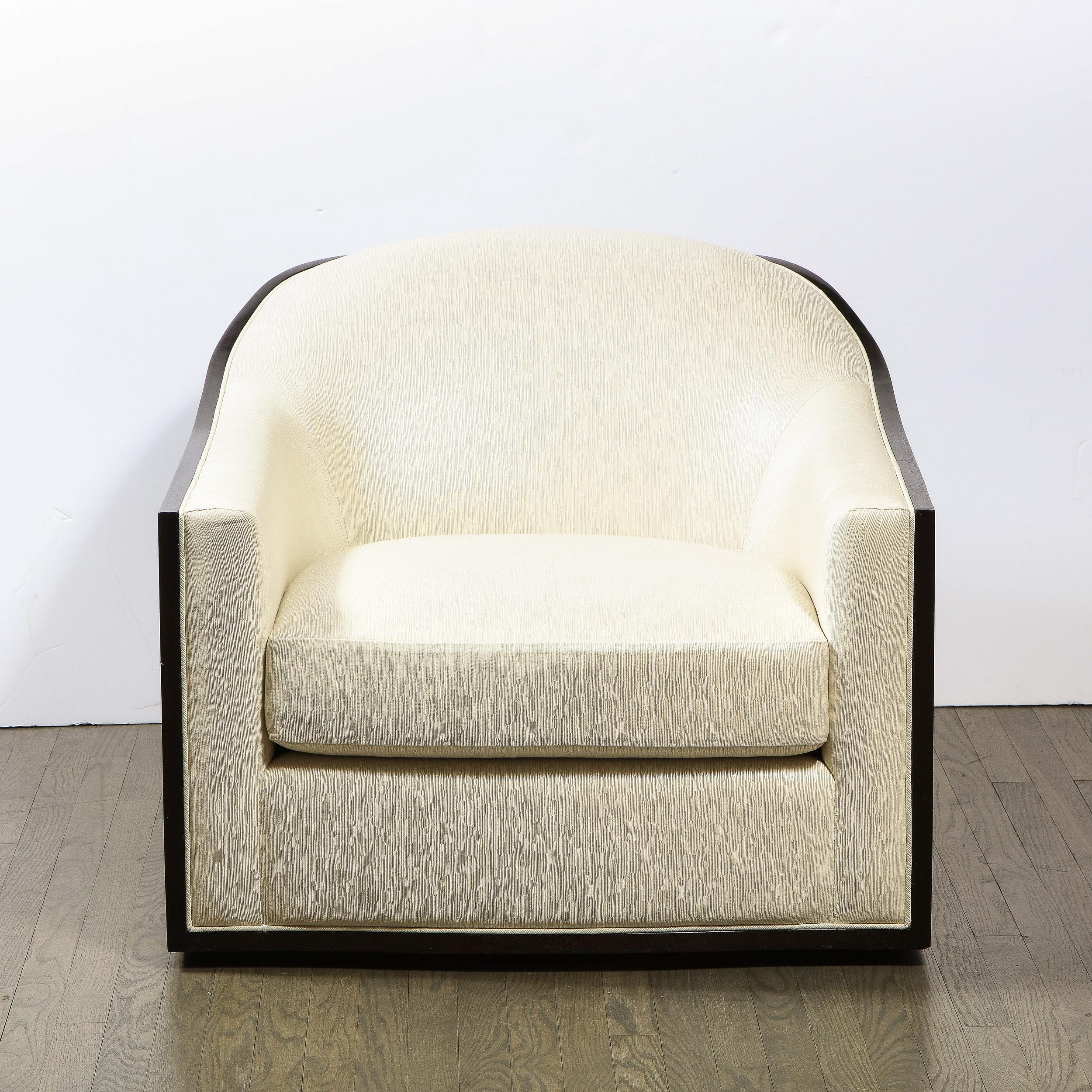 Mid-Century Modern Ebonized Walnut Club/ Lounge Chair in Pearl Holly Hunt Fabric 7
