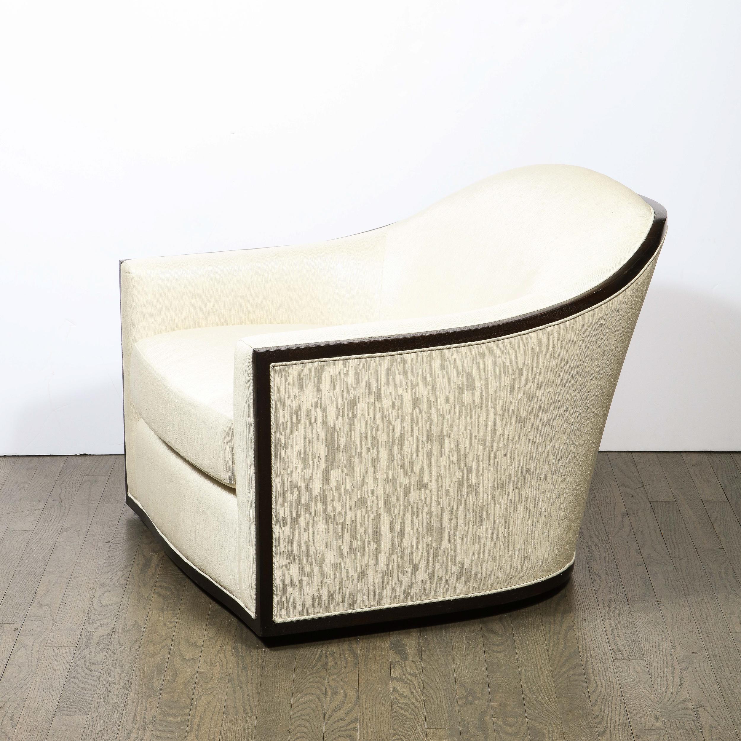 American Mid-Century Modern Ebonized Walnut Club/ Lounge Chair in Pearl Holly Hunt Fabric