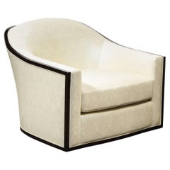 Mid-Century Modern Ebonized Walnut Club/ Lounge Chair in Pearl Holly Hunt Fabric