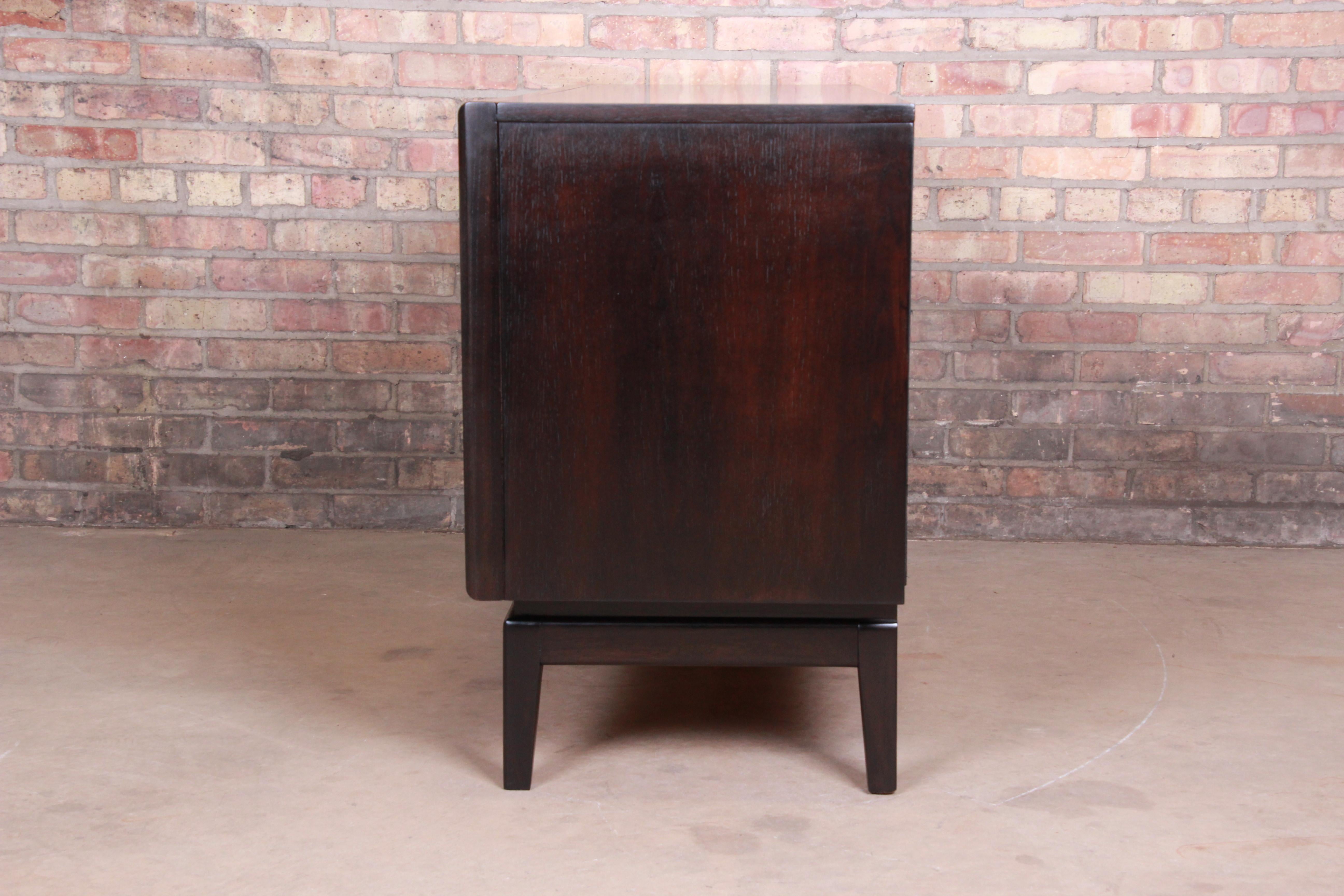 Mid-Century Modern Ebonized Walnut Diamond Front Dresser or Credenza by United 7