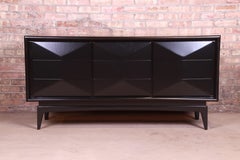 Mid-Century Modern Ebonized Walnut Diamond Front Dresser or Credenza, Refinished