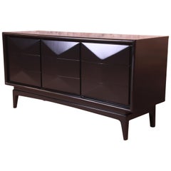 Mid-Century Modern Ebonized Walnut Diamond Front Dresser or Credenza, Refinished