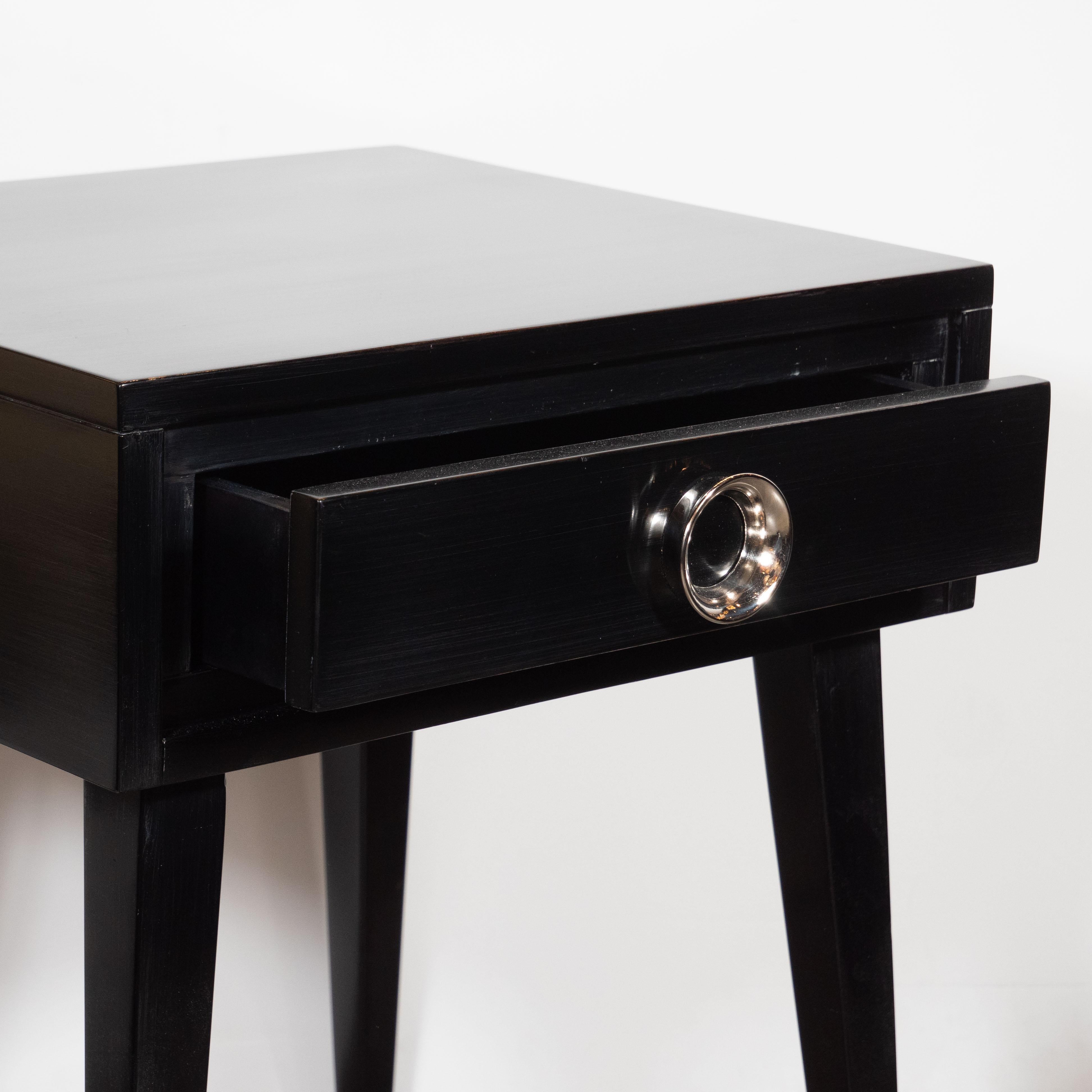 North American Mid-Century Modern End Tables/ Nightstands with Circular Nickeled Pulls