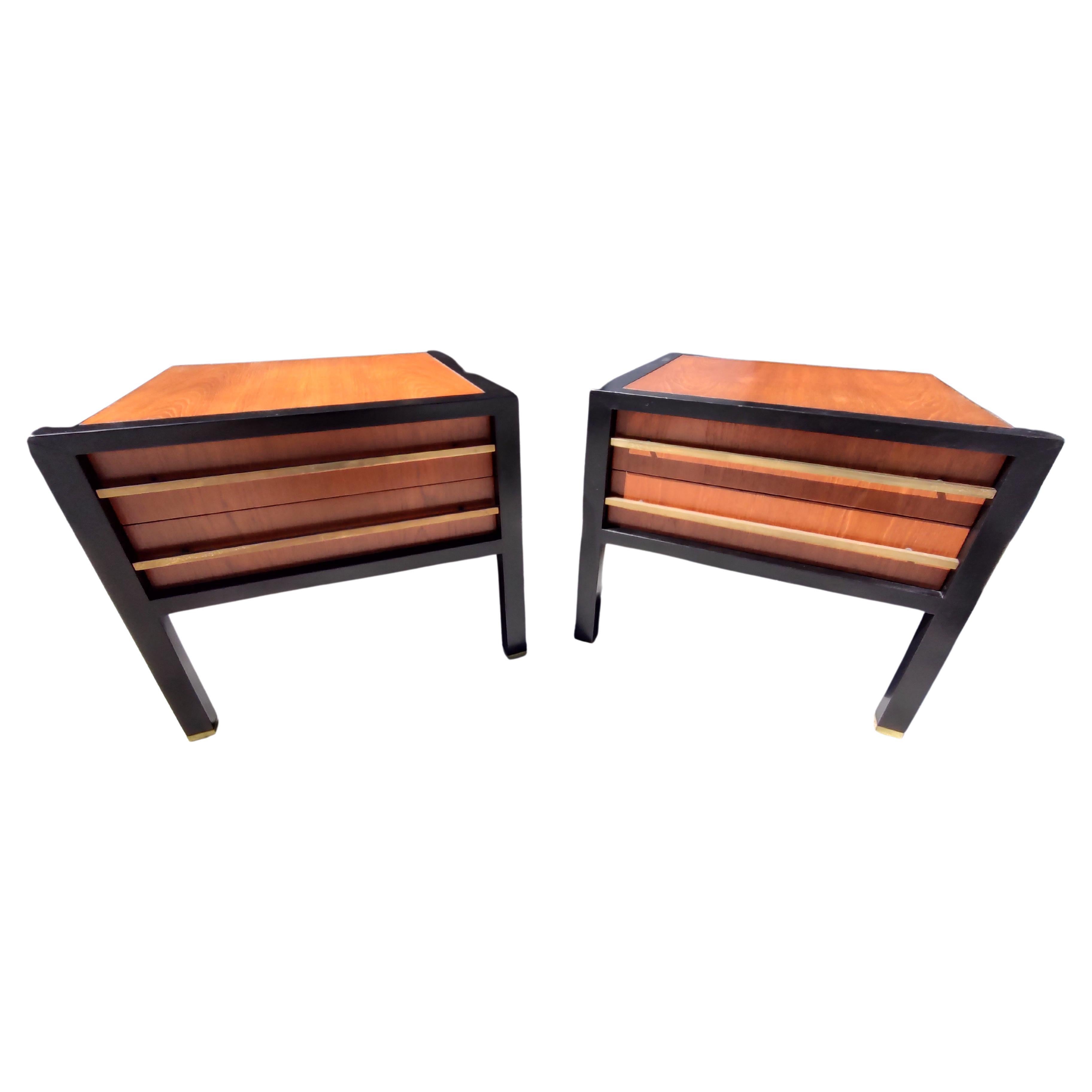 Mid Century Modern Ebonized & Walnut Night Tables Michael Taylor for Baker