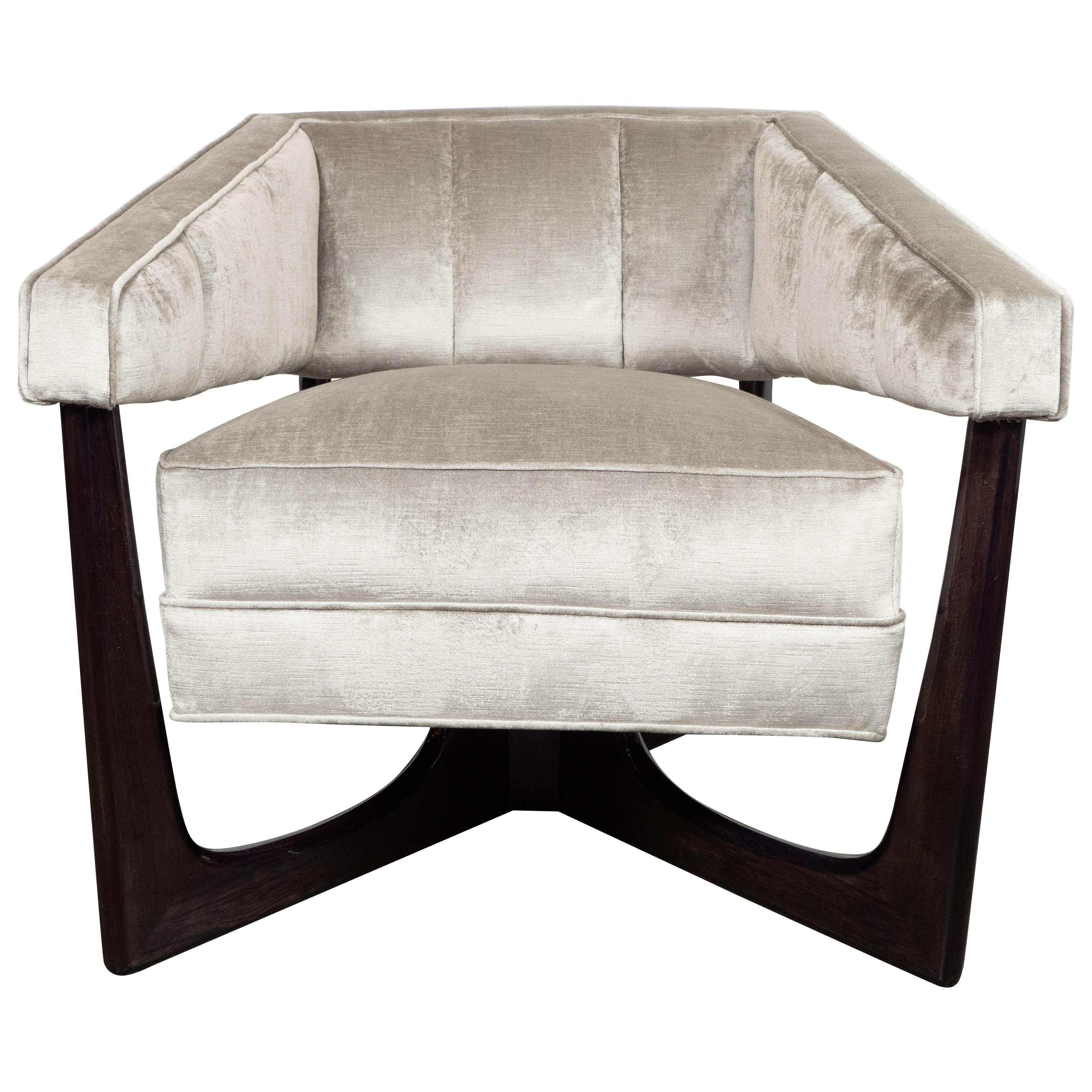 American Mid-Century Modern Ebonized Walnut and Platinum Velvet Armchair