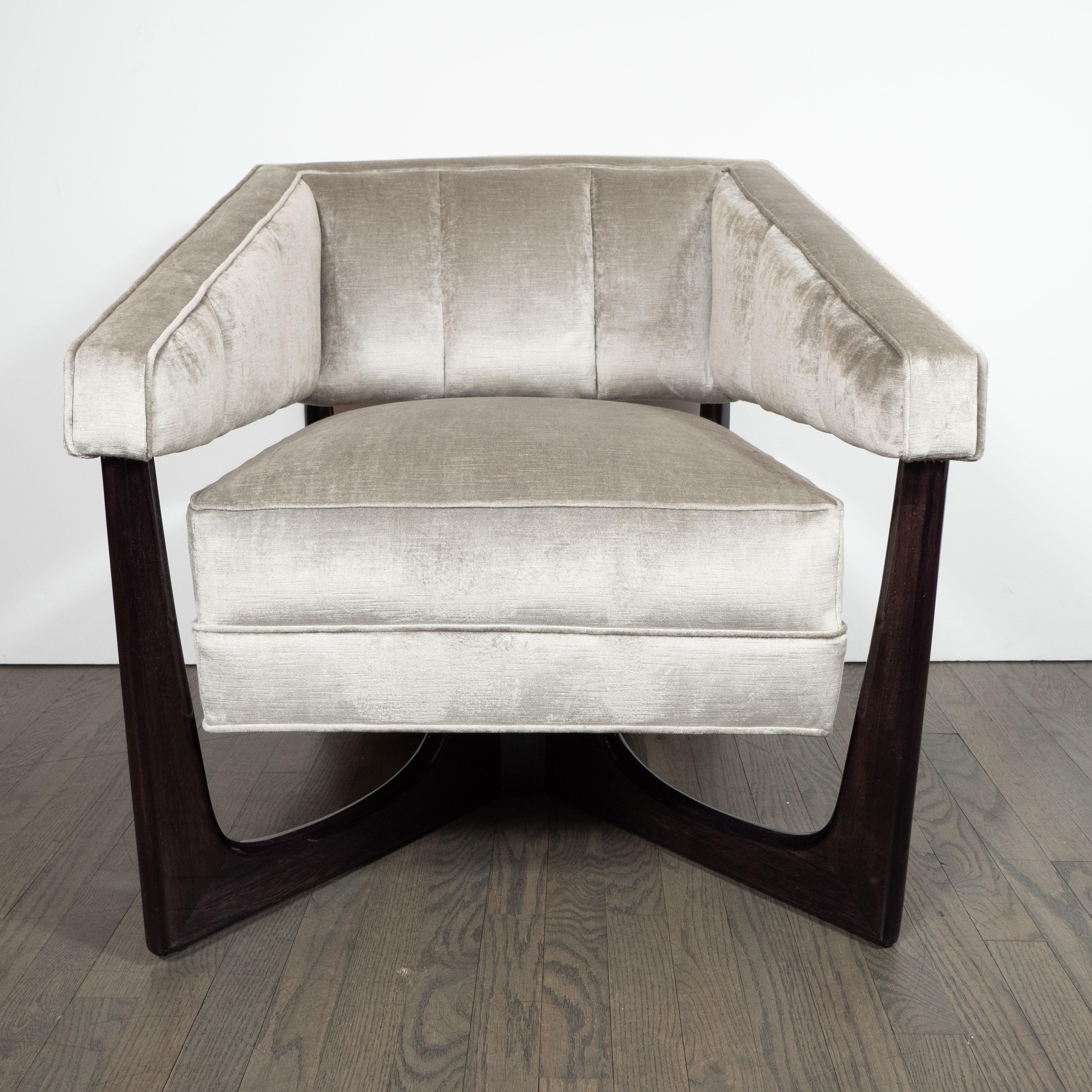 Mid-Century Modern Ebonized Walnut and Platinum Velvet Armchair In Excellent Condition In New York, NY