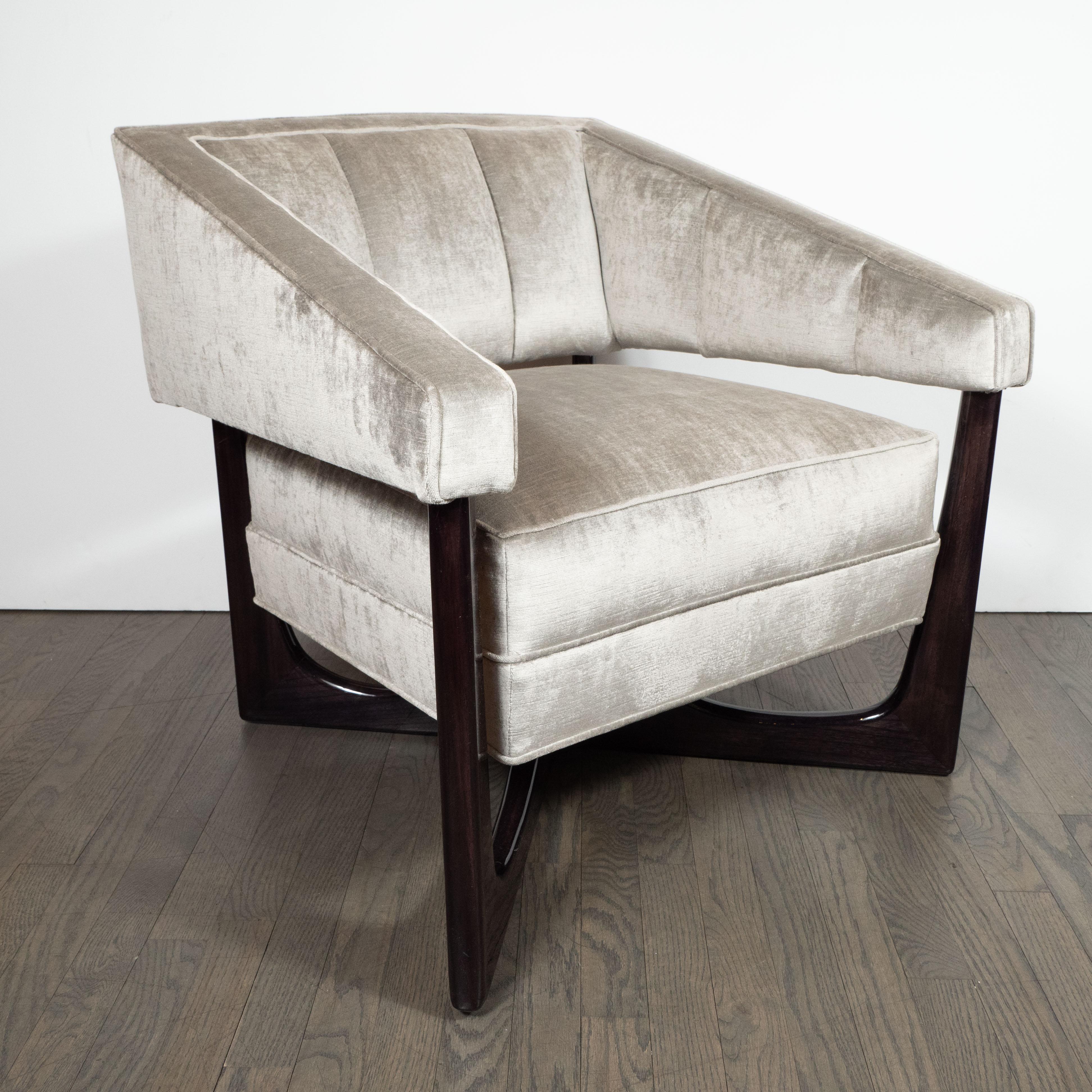 Mid-20th Century Mid-Century Modern Ebonized Walnut and Platinum Velvet Armchair