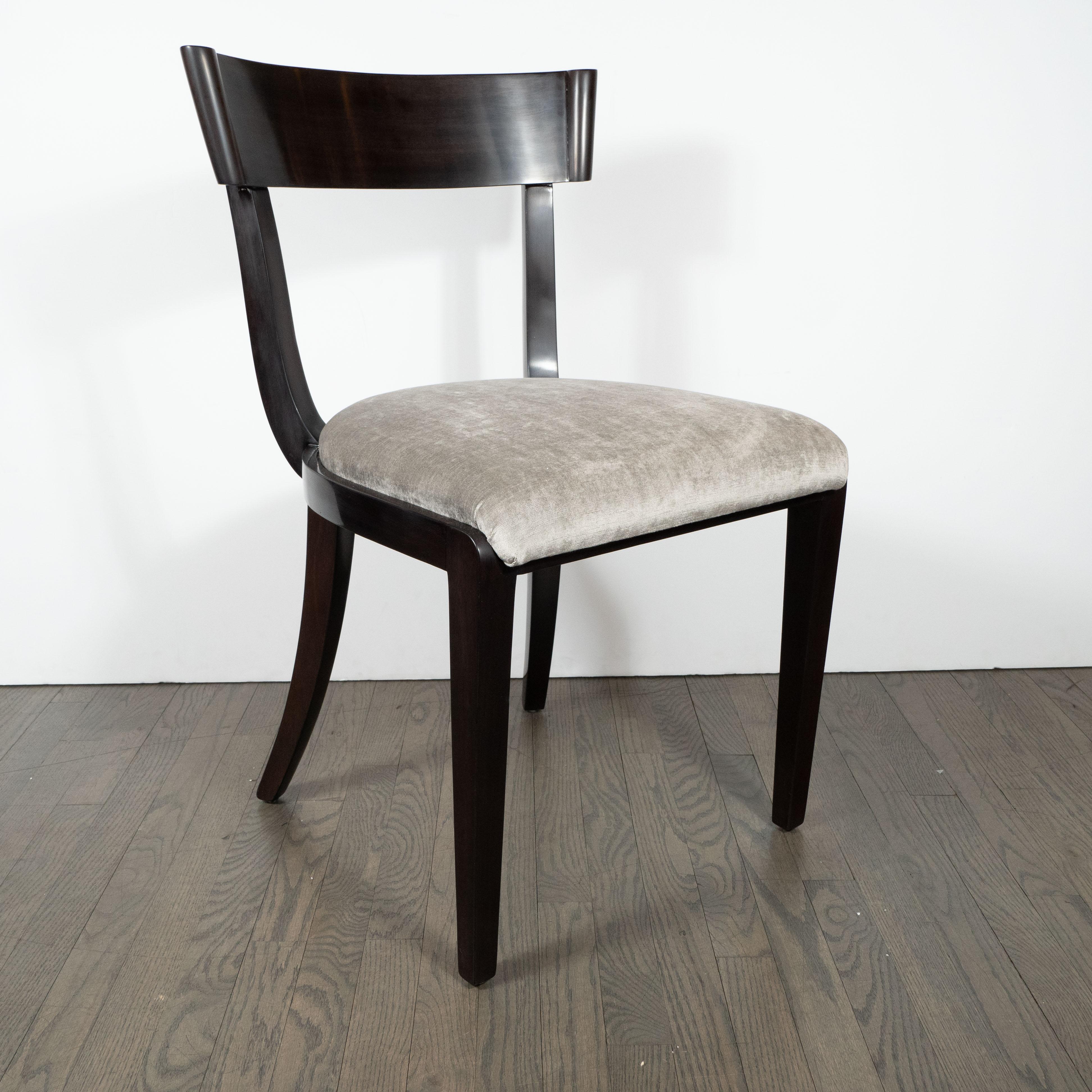 American Mid-Century Modern Ebonized Walnut and Platinum Velvet Side Chair by Dunbar