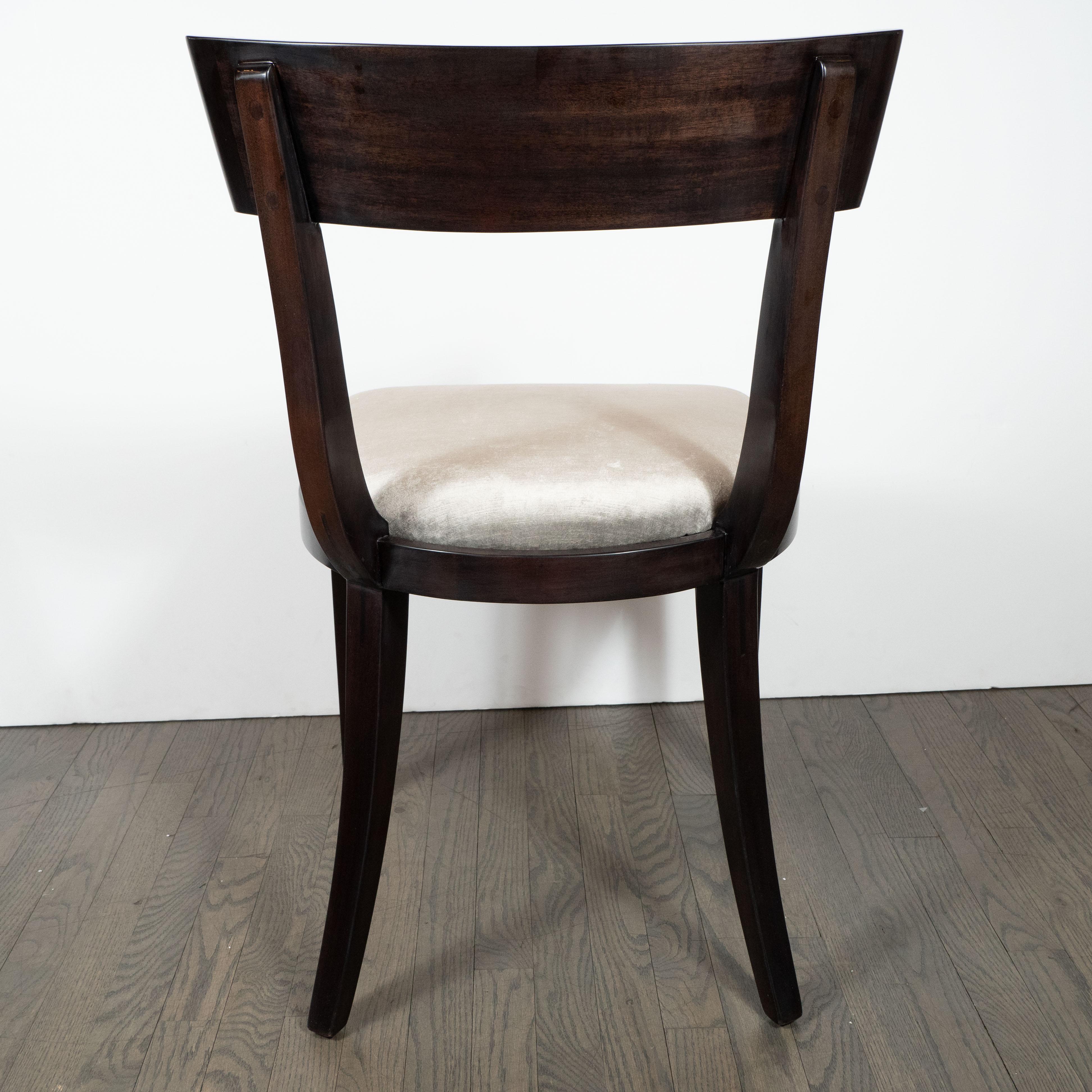 Mid-Century Modern Ebonized Walnut and Platinum Velvet Side Chair by Dunbar 1