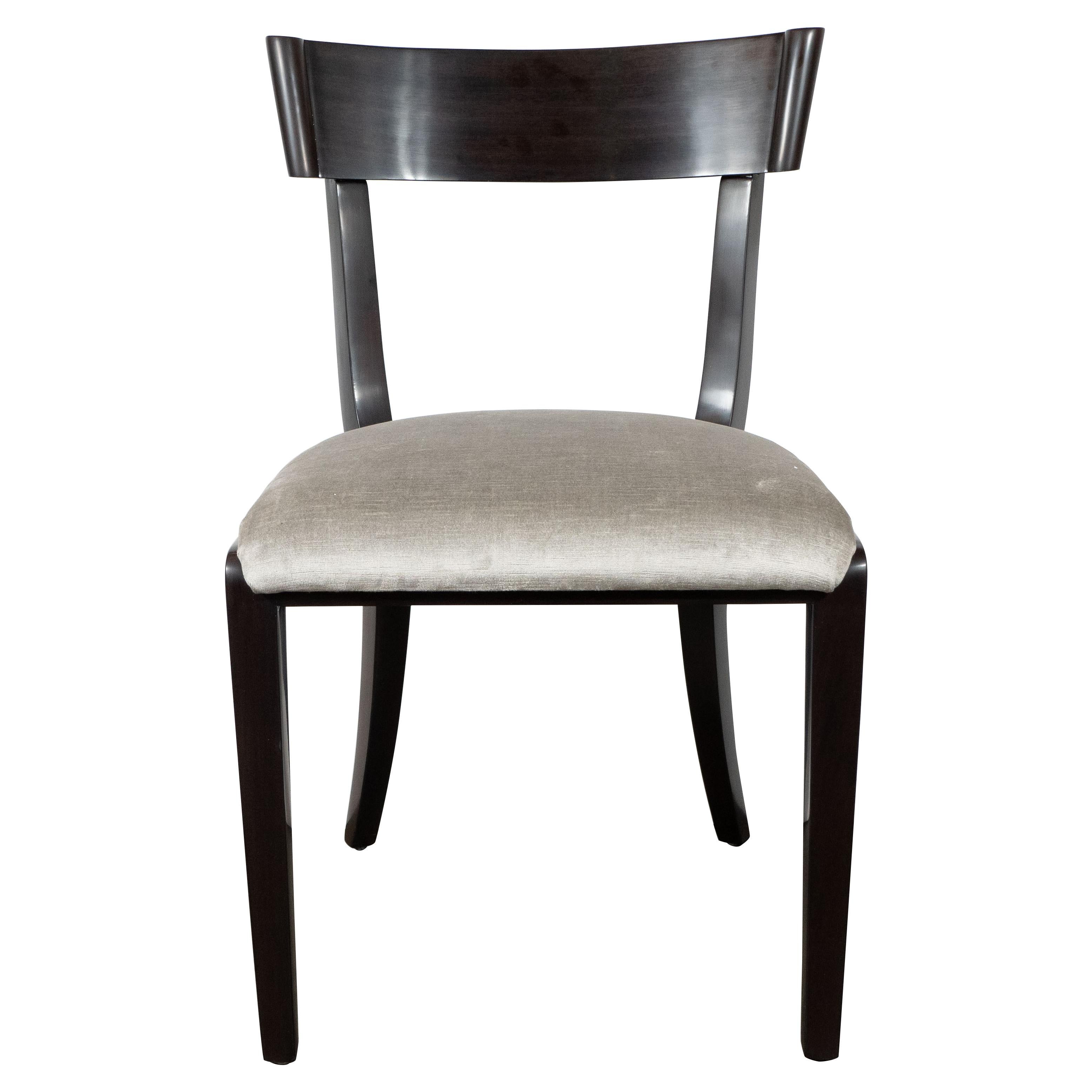 Mid-Century Modern Ebonized Walnut and Platinum Velvet Side Chair by Dunbar