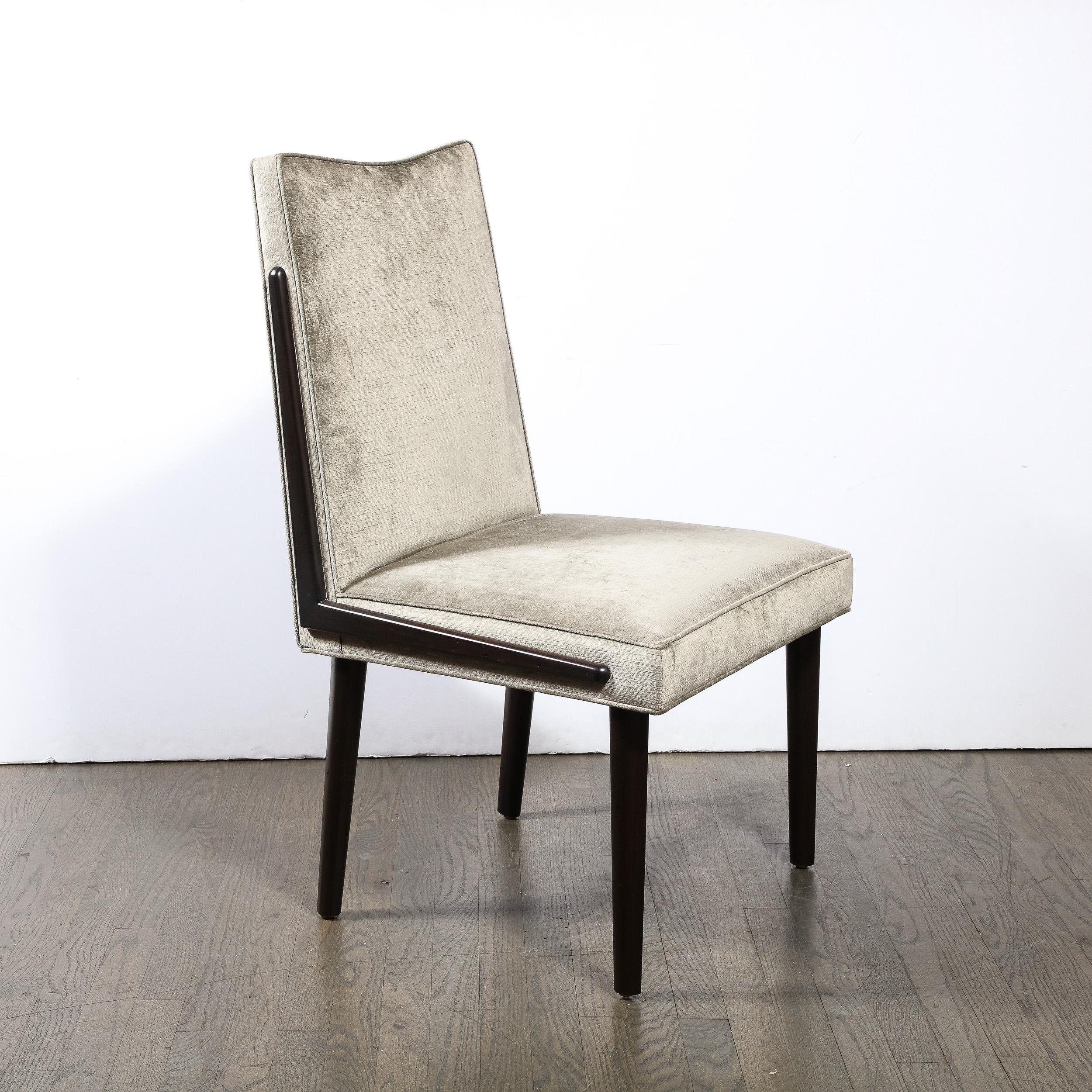 Mid-Century Modern Ebonized Walnut & Platinum Velvet Side Chair For Sale 4