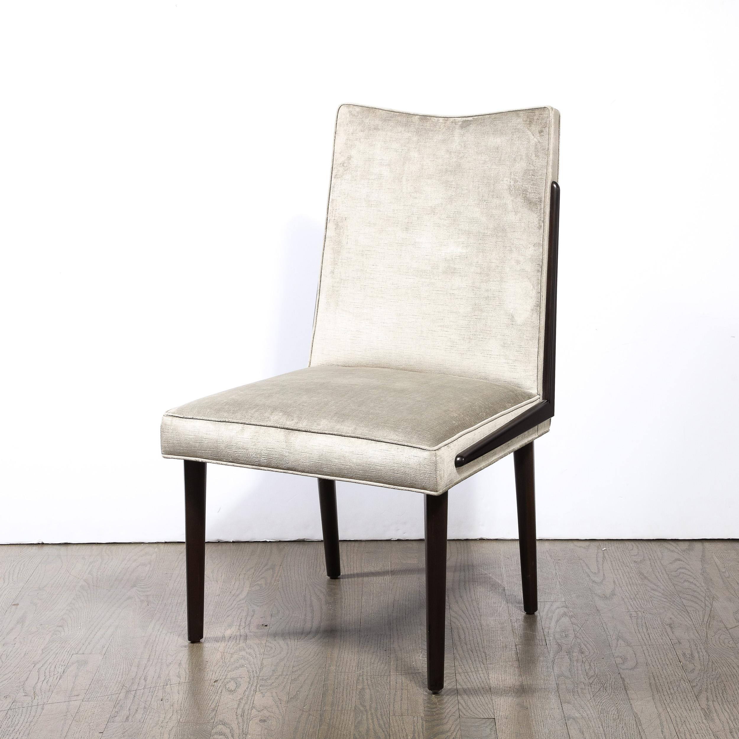 Italian Mid-Century Modern Ebonized Walnut & Platinum Velvet Side Chair For Sale