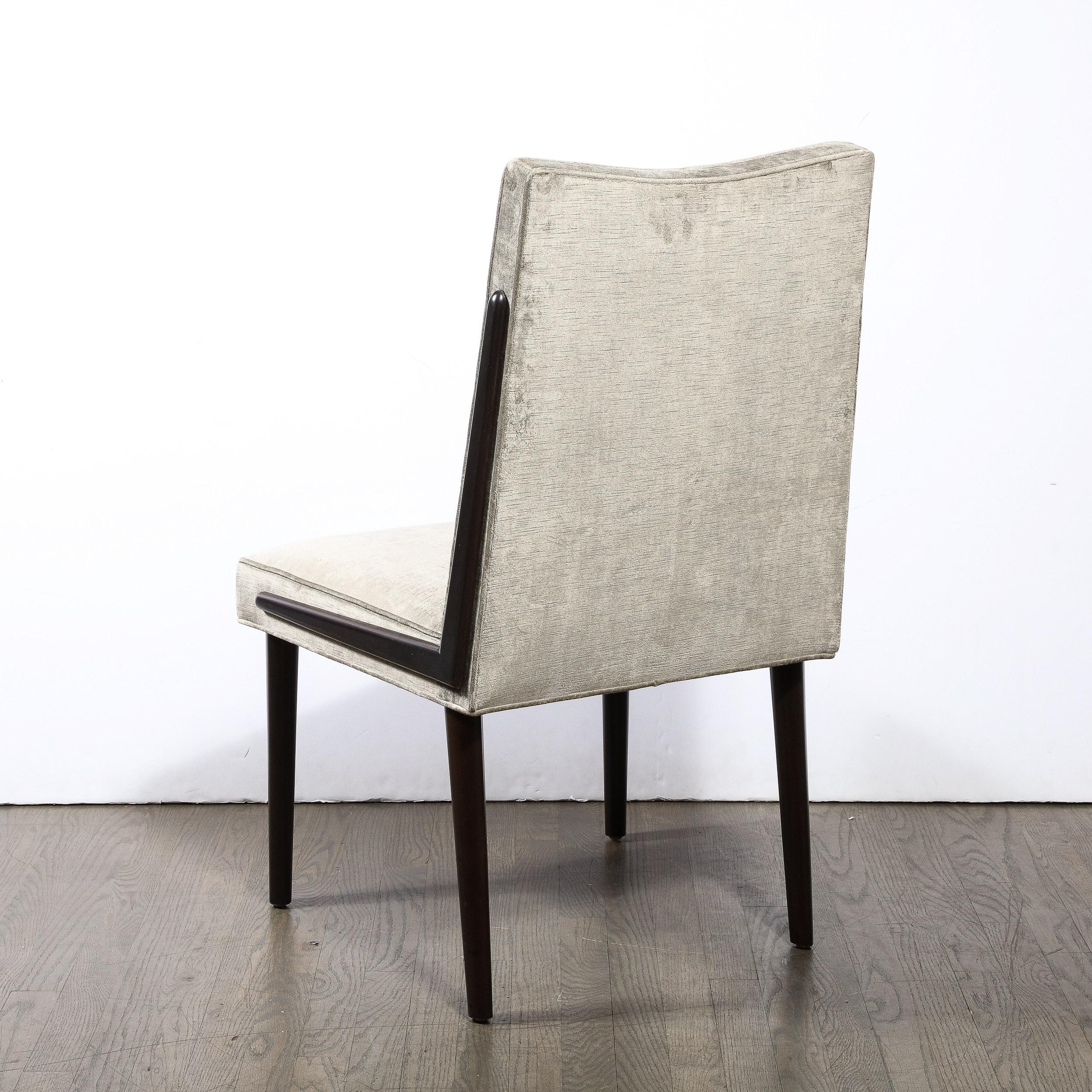 Brass Mid-Century Modern Ebonized Walnut & Platinum Velvet Side Chair For Sale
