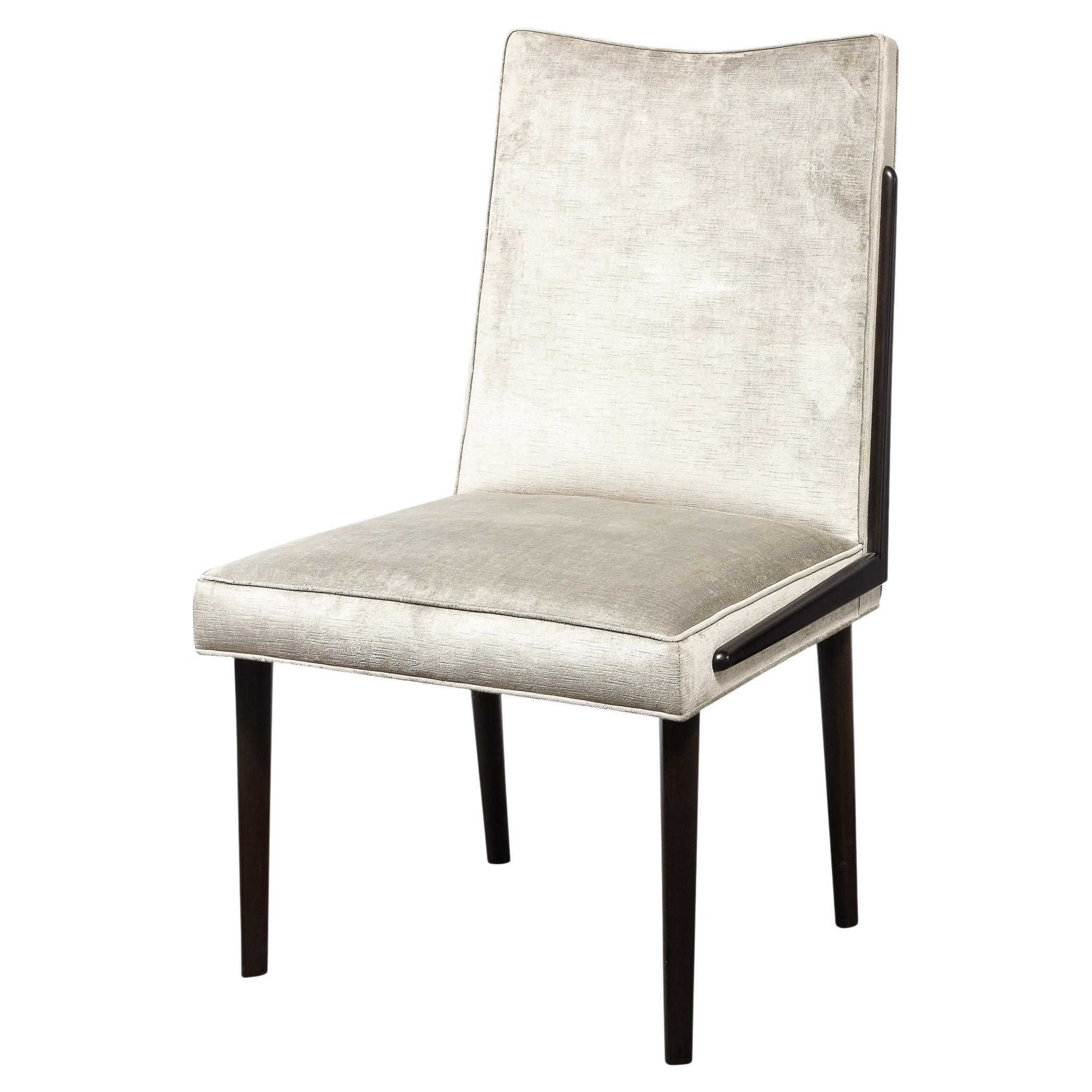 Mid-Century Modern Ebonized Walnut & Platinum Velvet Side Chair