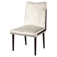 Used Mid-Century Modern Ebonized Walnut & Platinum Velvet Side Chair