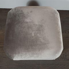 Mid-Century Modern Ebonized Walnut and Platinum Velvet Square Pouf