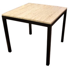 Mid-Century Modern Ebonized Wood and Travertine Game Dinette Table
