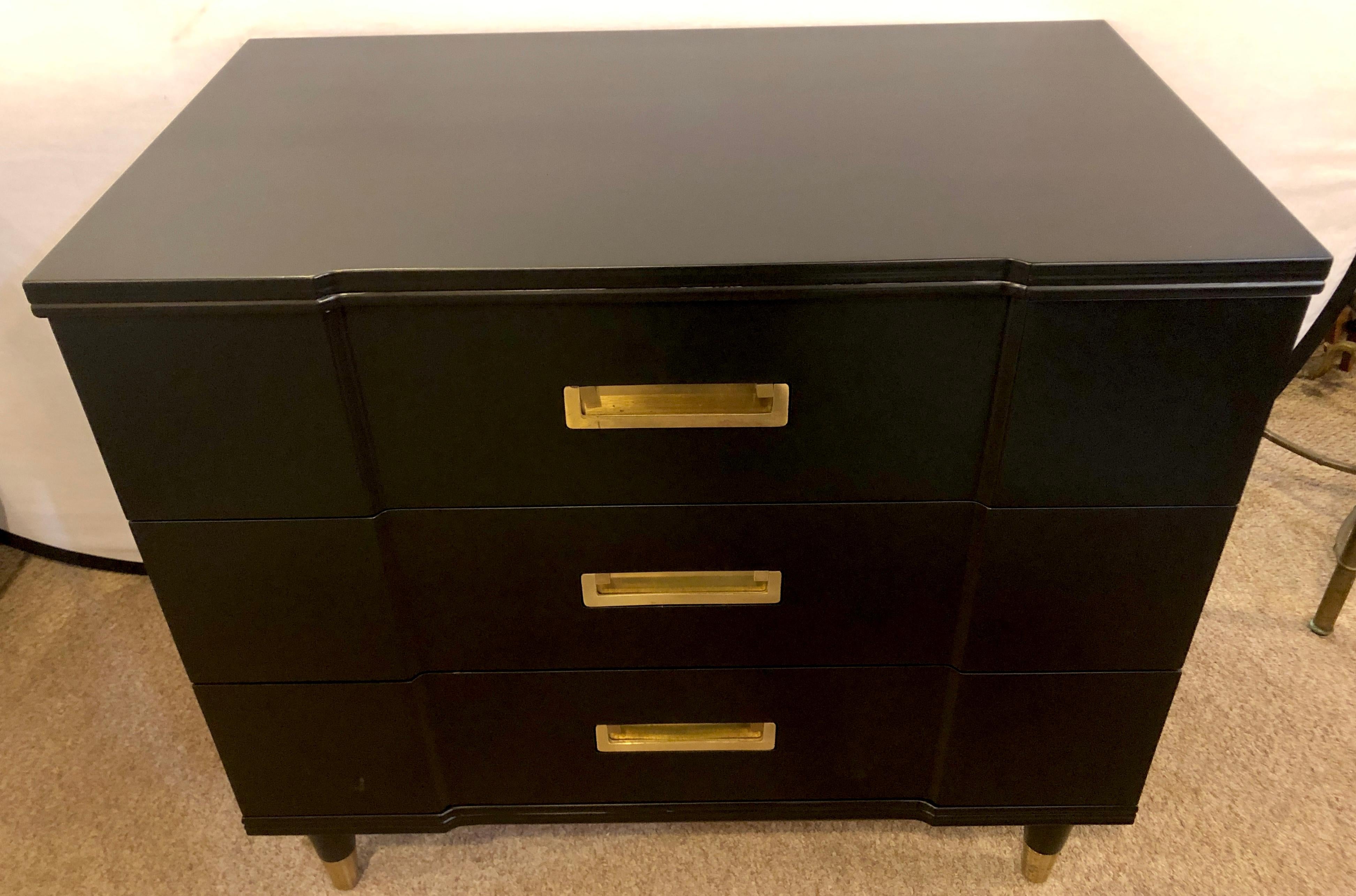American Mid-Century Modern Ebony Widdicomb Campaign Chests Commodes or Nightstands, Pair