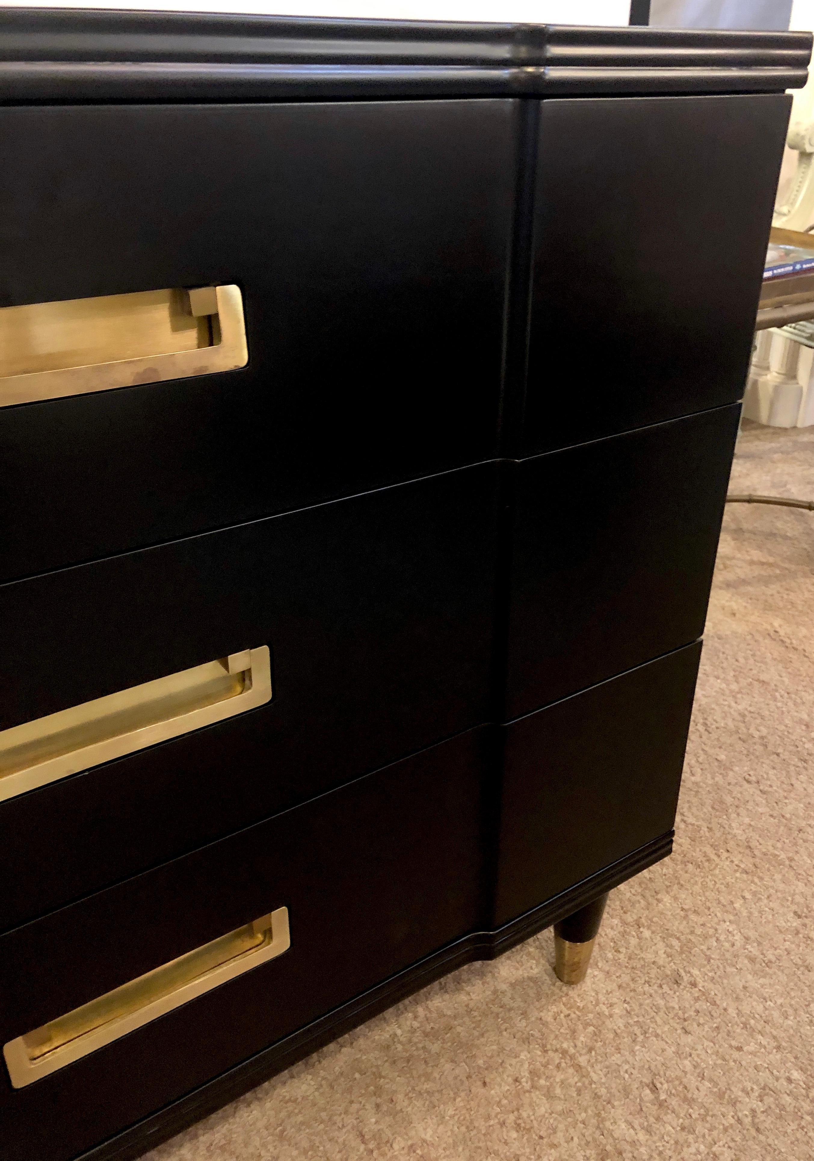 Mid-Century Modern Ebony Widdicomb Campaign Chests Commodes or Nightstands, Pair In Good Condition In Stamford, CT