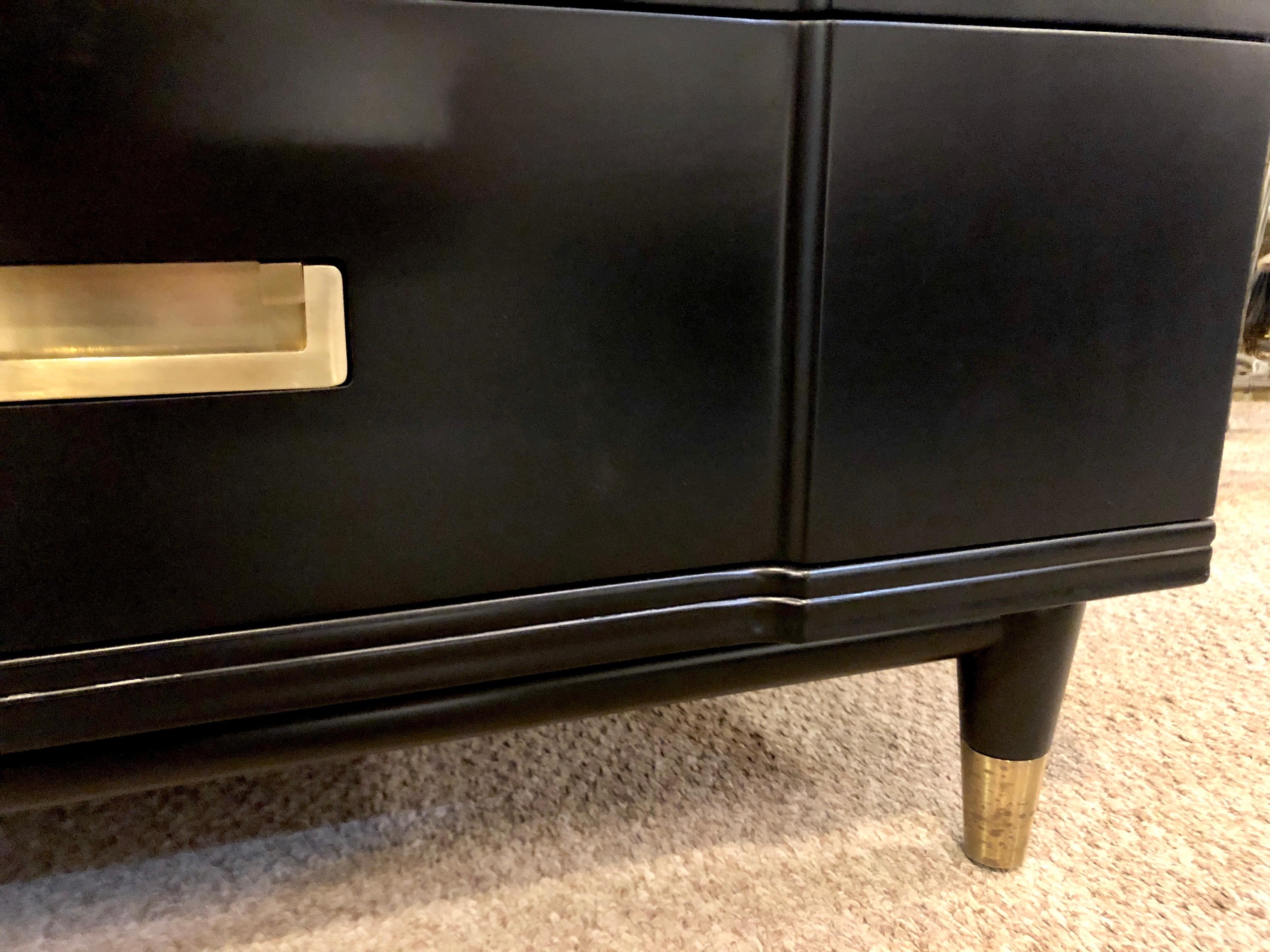 Mid-Century Modern Ebony Widdicomb Campaign Chests Commodes or Nightstands, Pair 1