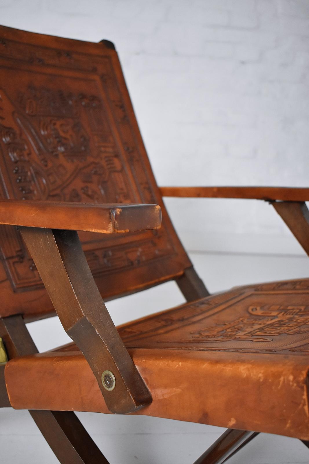 Mid-Century Modern Ecuadorian Wood and Leather Folding Chair by Angel Pazmino 3