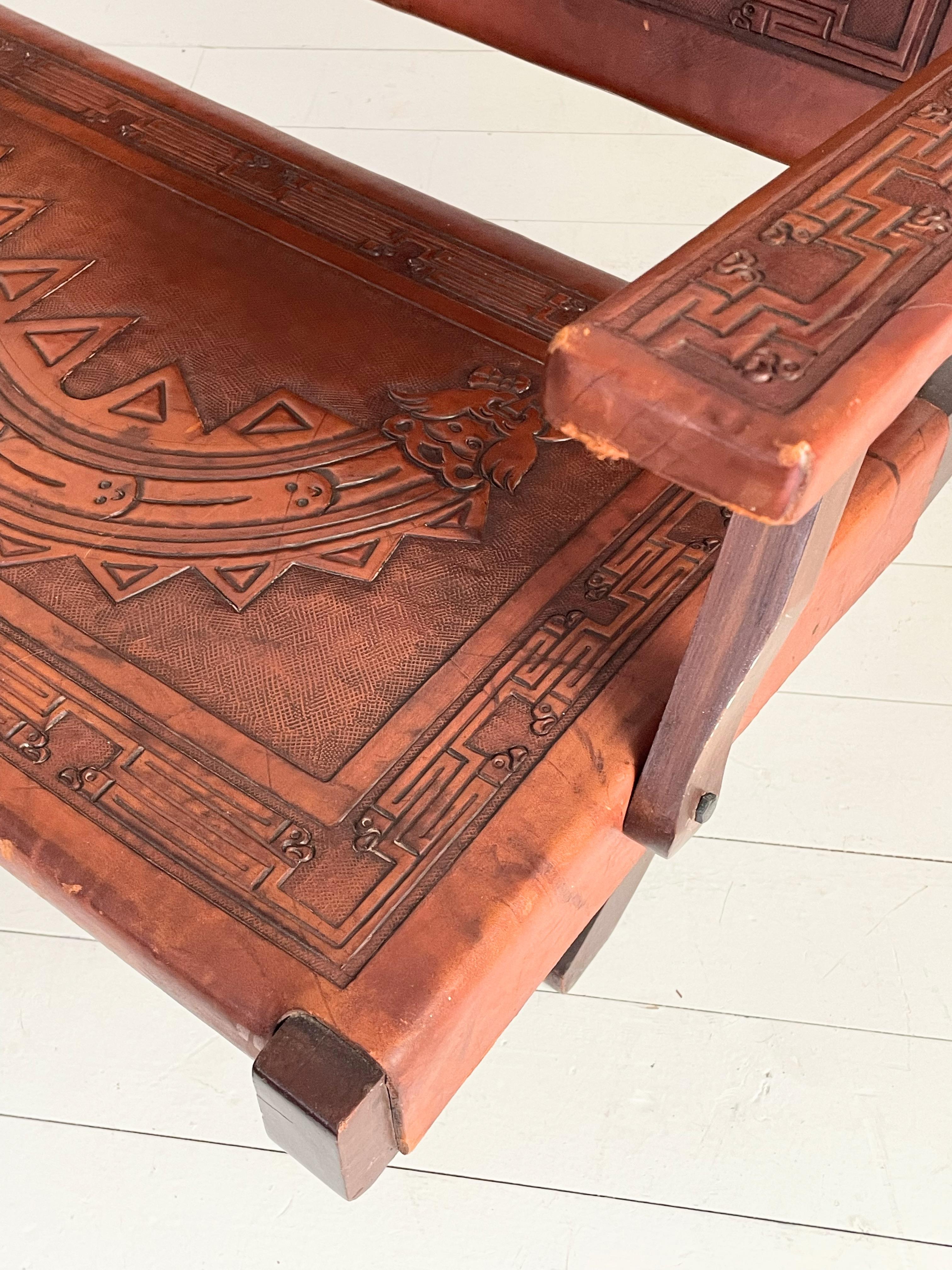  Ecuadorian  Tooled Leather Folding Bench by Angel Pazmino 1960s 7