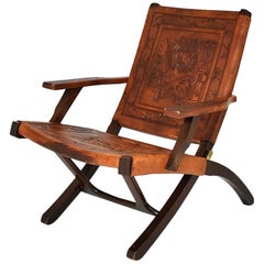 Mid-Century Modern Ecuadorian Wood and Leather Folding Chair by Angel Pazmino