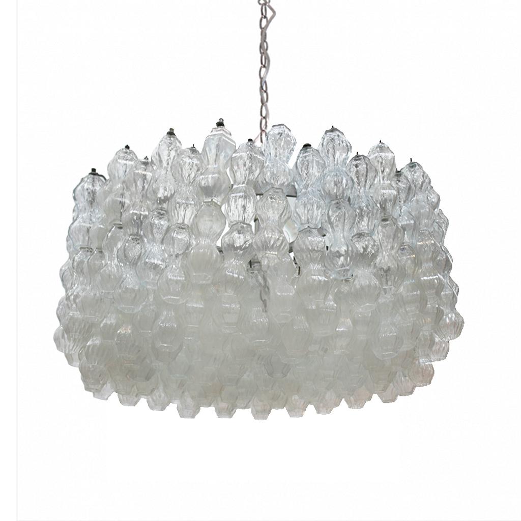 Italian ceiling lamp with six points of light and white lacquered structure. Composed of blown glass pieces. Edited by Venini, Italy, 1940s.

Our main target is customer satisfaction, so we include in the price for this item professional and
