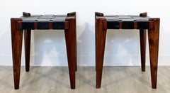 Mid-Century Modern Edmund Spence Woven Black Leather Benches Stools 1960s, Pair