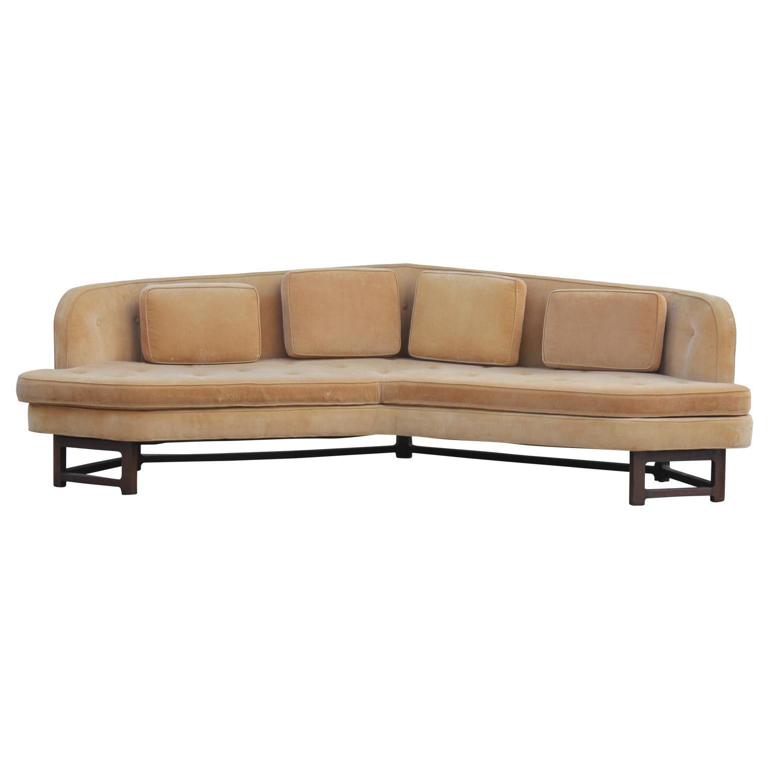 Gorgeous and unique modern wide angle sofa designed by Edward Wormley for Dunbar for their 
