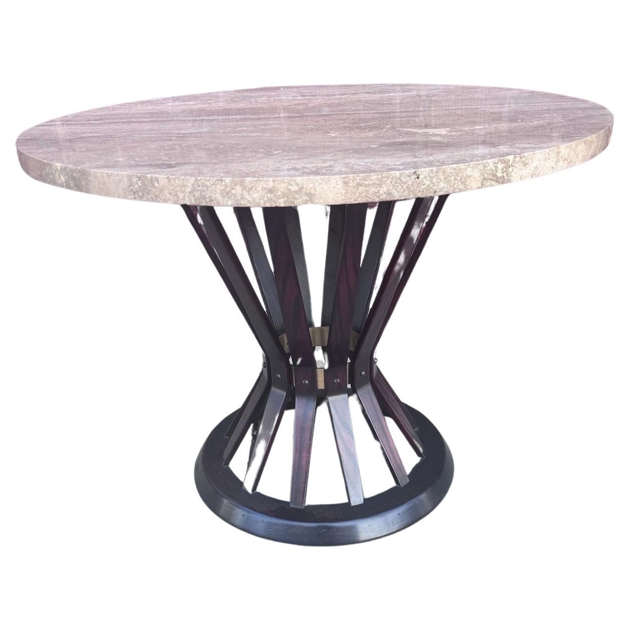 Mesa con tapa de mármol "Gavilla de trigo" de Edward Wormley para Dunbar de mediados del siglo XX