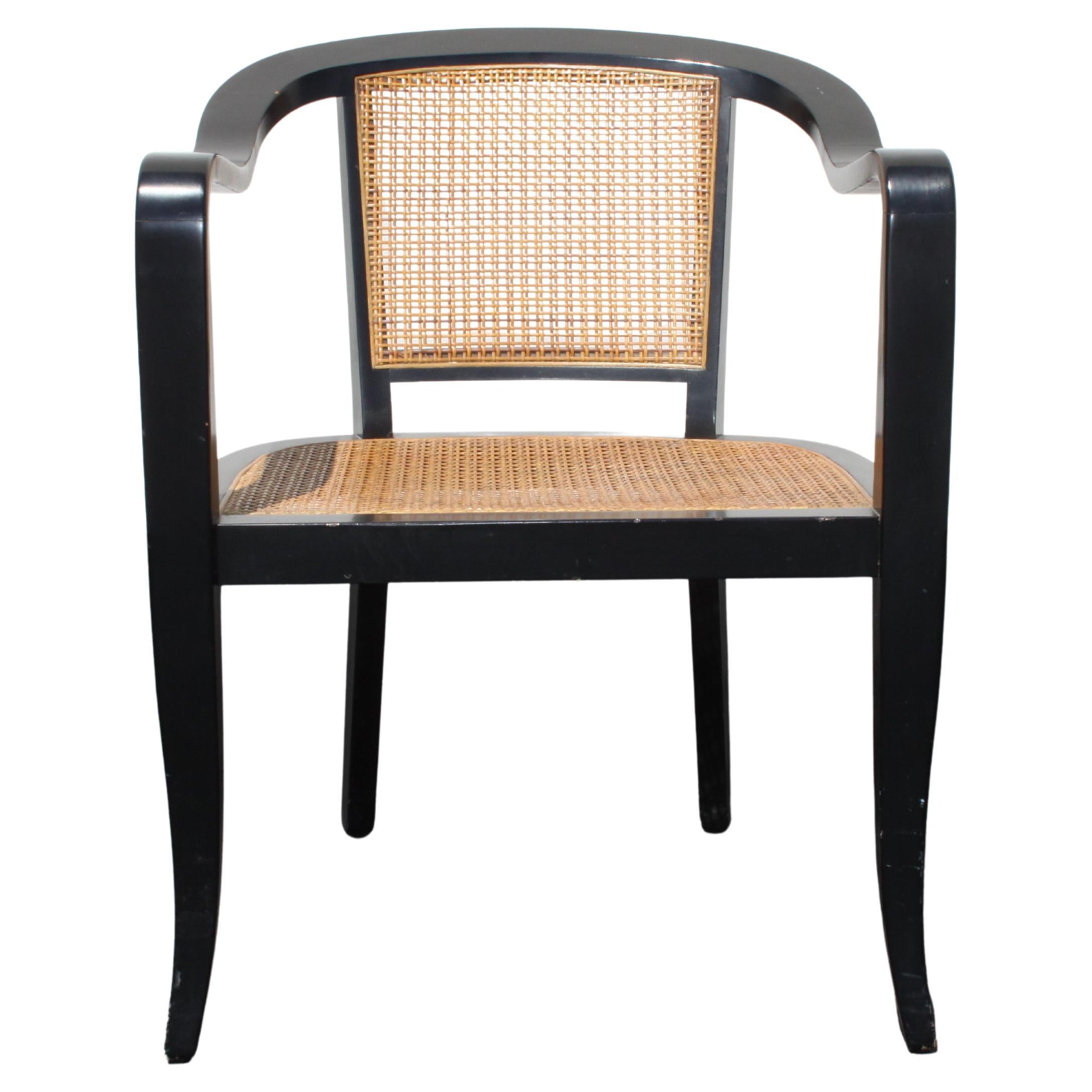 Mid-Century Modern Edward Wormley for Dunbar Style Caned Armchair - Sculpted Arm
