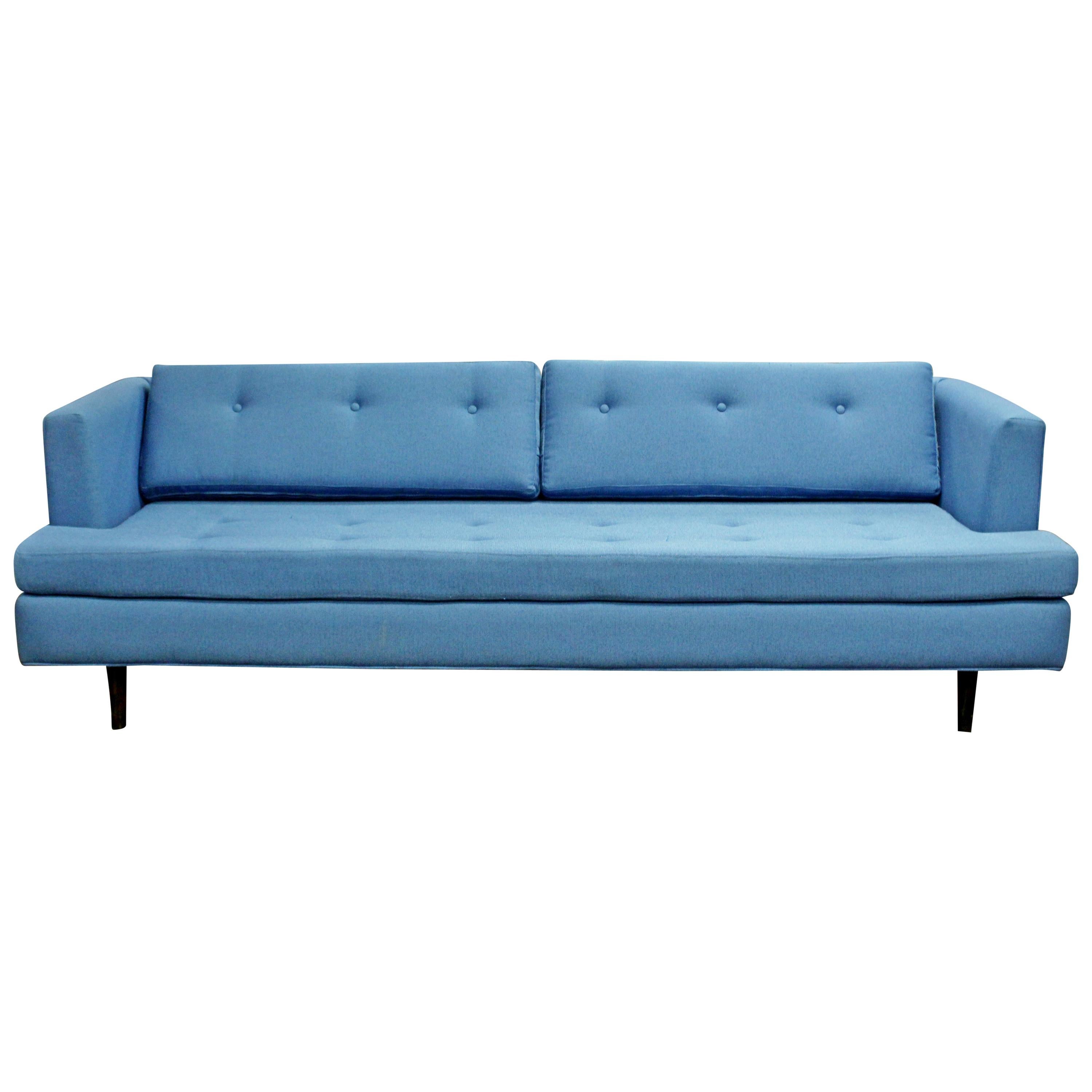 Mid Century Modern Edward Wormley For Dunbar Style Tufted Blue Sofa