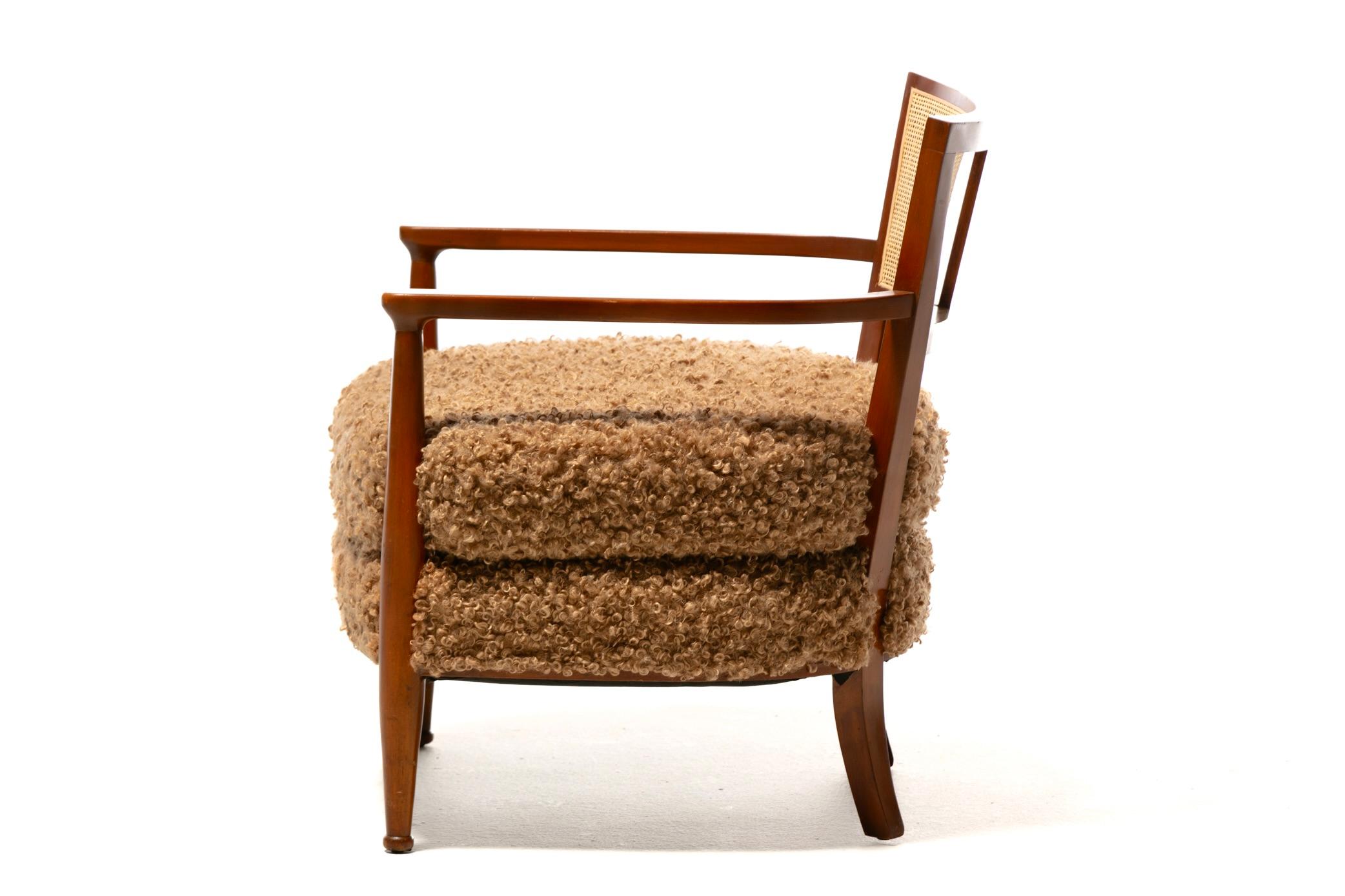 Chaises longues à dossier canné de style Edward Wormley, mi-siècle moderne, en camel bouclé en vente 5
