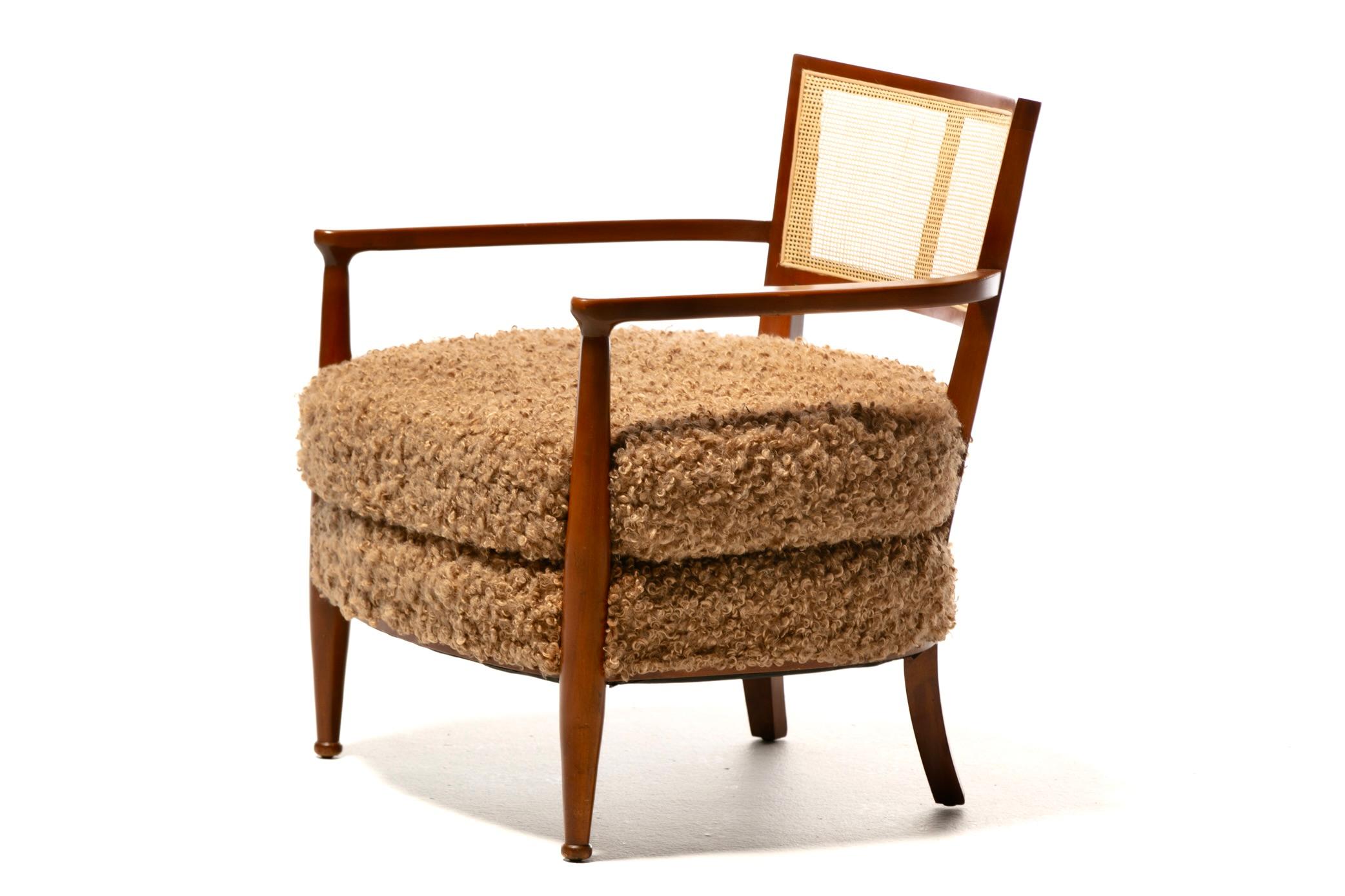 Chaises longues à dossier canné de style Edward Wormley, mi-siècle moderne, en camel bouclé en vente 6