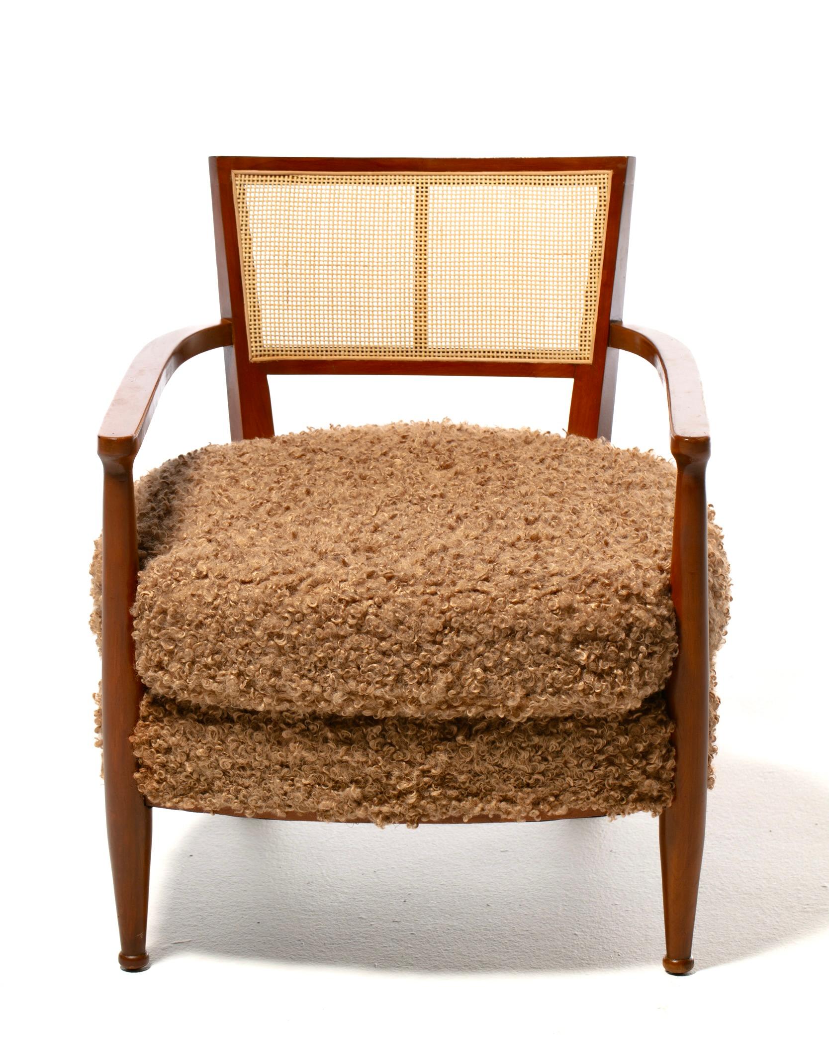 Chaises longues à dossier canné de style Edward Wormley, mi-siècle moderne, en camel bouclé en vente 7