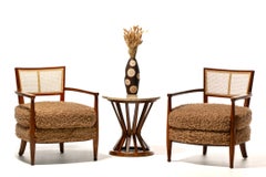 Mid Century Modern Edward Wormley Style Cane Back Lounge Chairs in Curly Camel