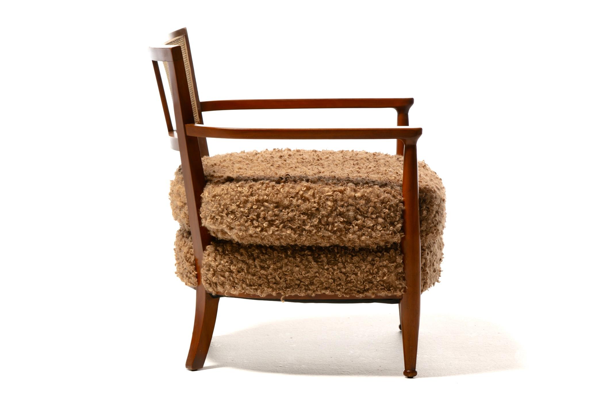 Chaises longues à dossier canné de style Edward Wormley, mi-siècle moderne, en camel bouclé en vente 1