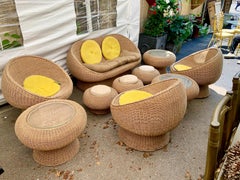 Mid-Century Modern Eero Aarnio Ten-Piece Wicker Rattan Set