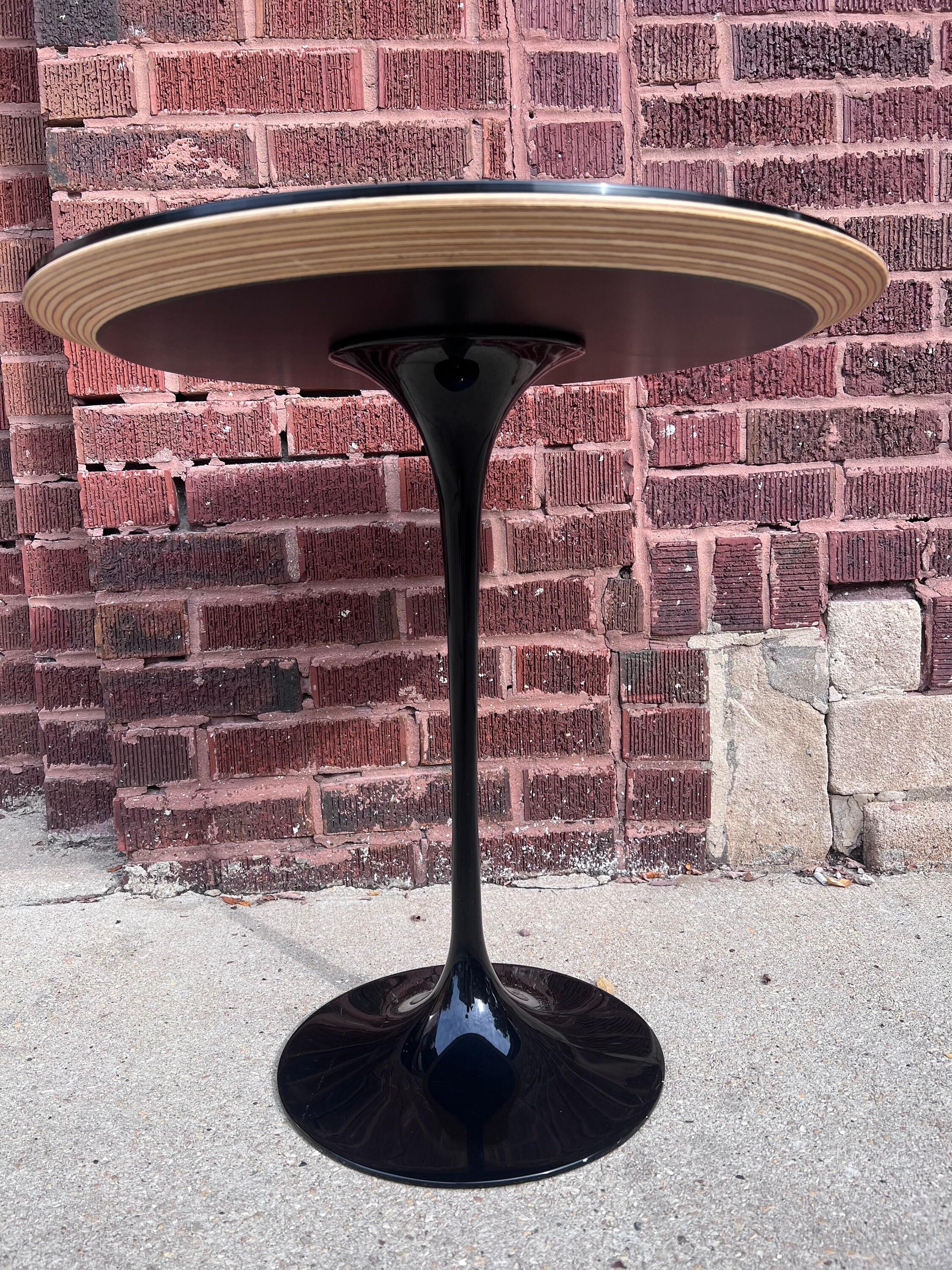 Hand-Crafted Mid Century Modern Eero Saarinen Black Tulip Table w/ Removable Tinted Glass Top For Sale