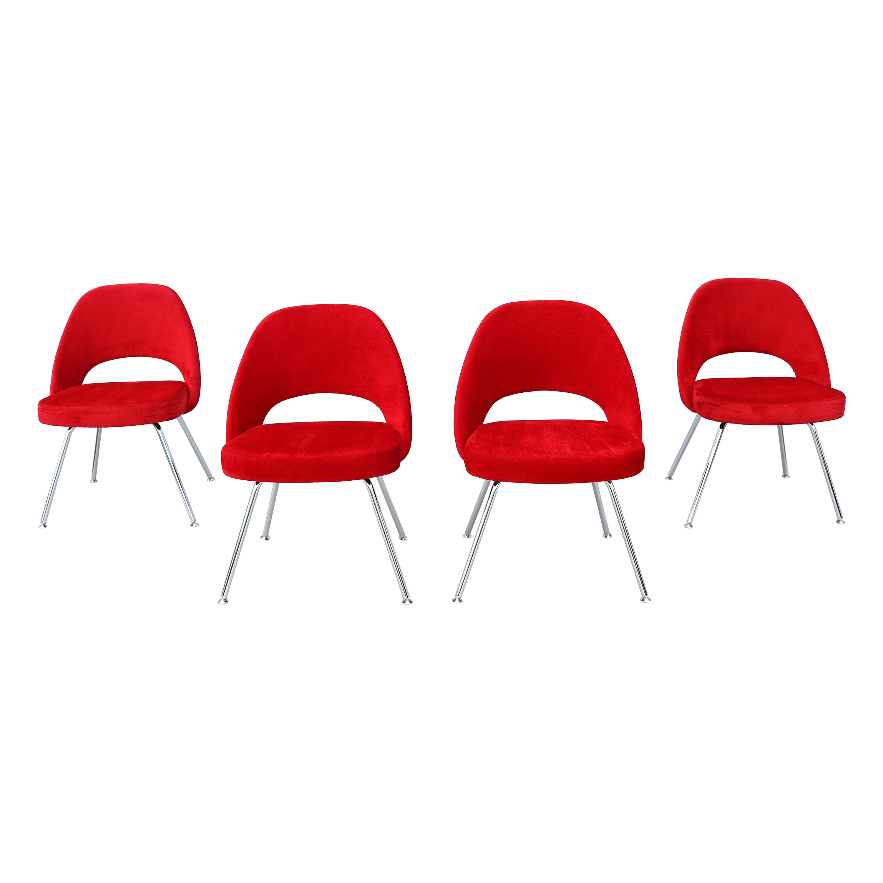 Set von 4 armlosen Chefsesseln, Eero Saarinen für Knoll, Rot, Mid-Century Modern