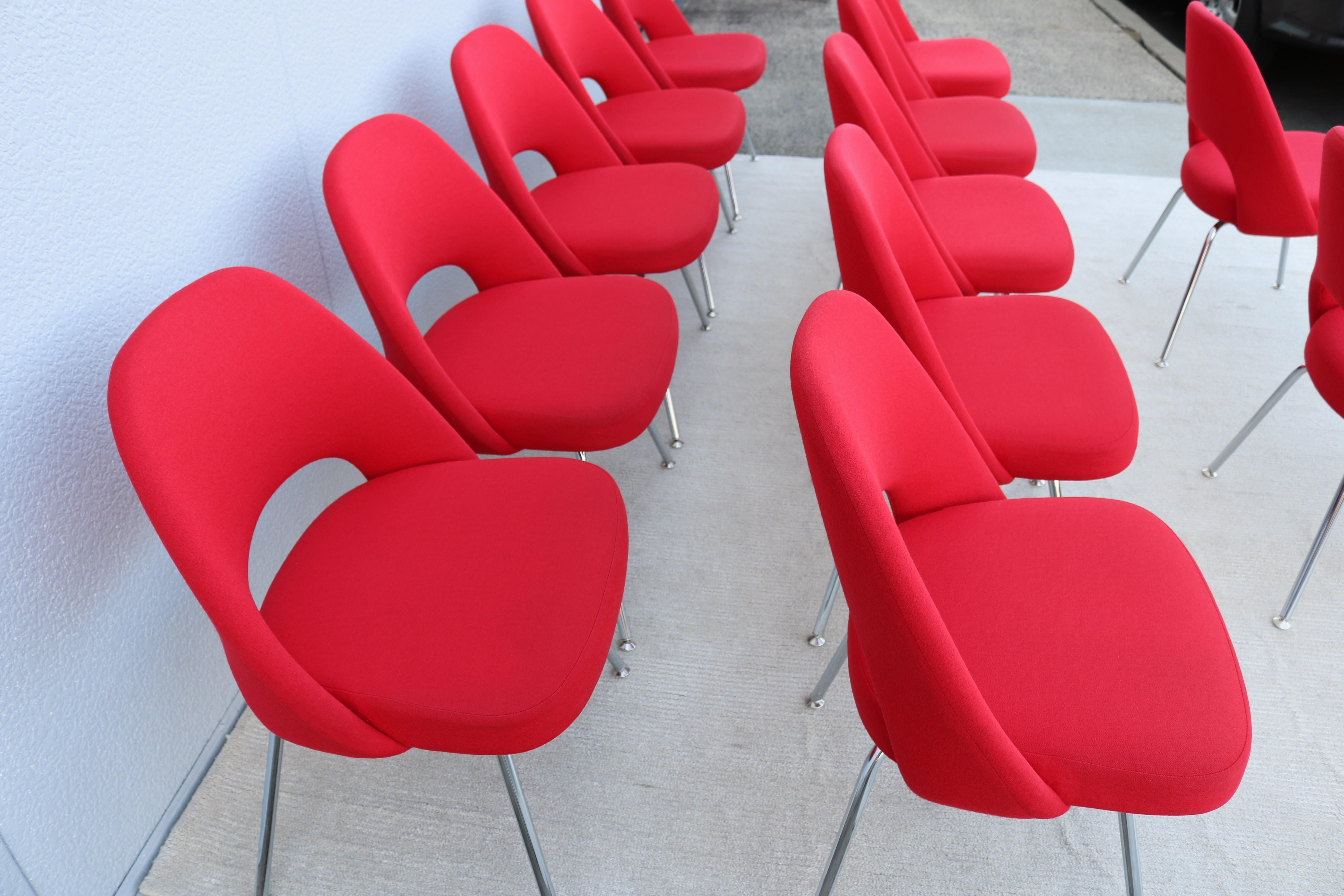 Mid-Century Modern Eero Saarinen Knoll Red Executive Armless Chairs - Set of 12 For Sale 4