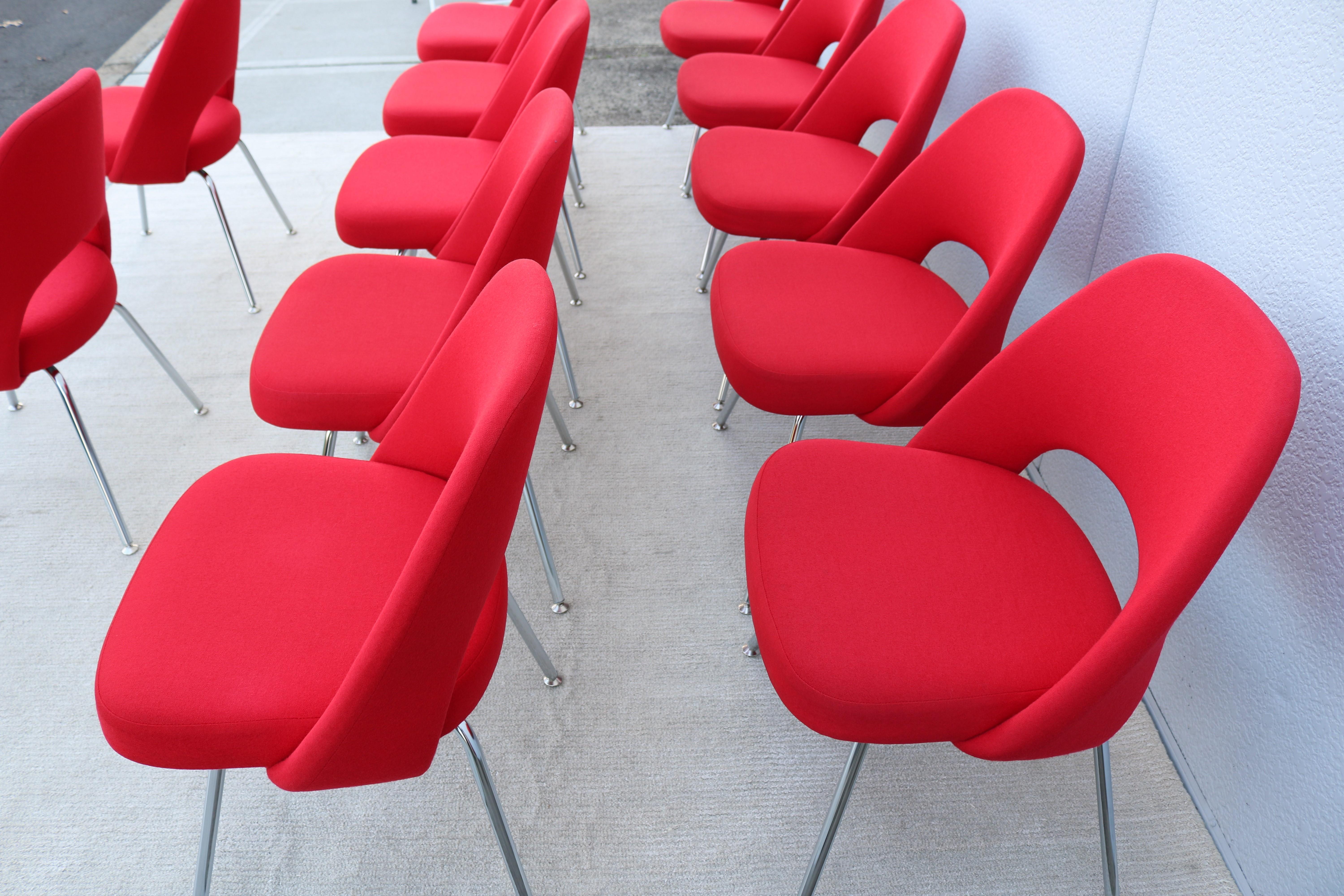 Mid-Century Modern Eero Saarinen Knoll Red Executive Armless Chairs - Set of 12 For Sale 5