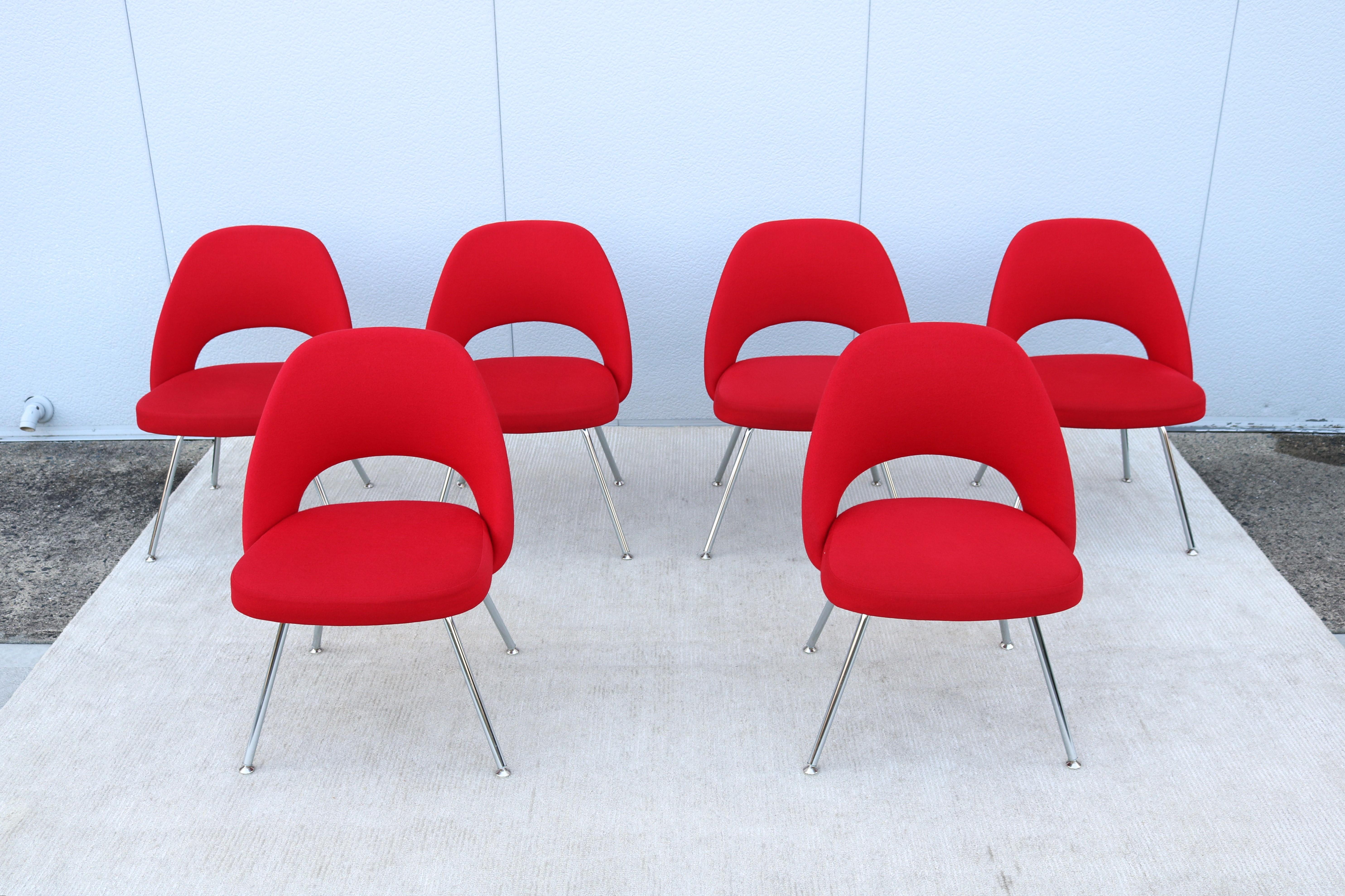 Mid-Century Modern Eero Saarinen Knoll Red Executive Armless Chairs - Set of 12 For Sale 6