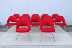 Mid-Century Modern Eero Saarinen Knoll Red Executive Armless Chairs - Set of 12